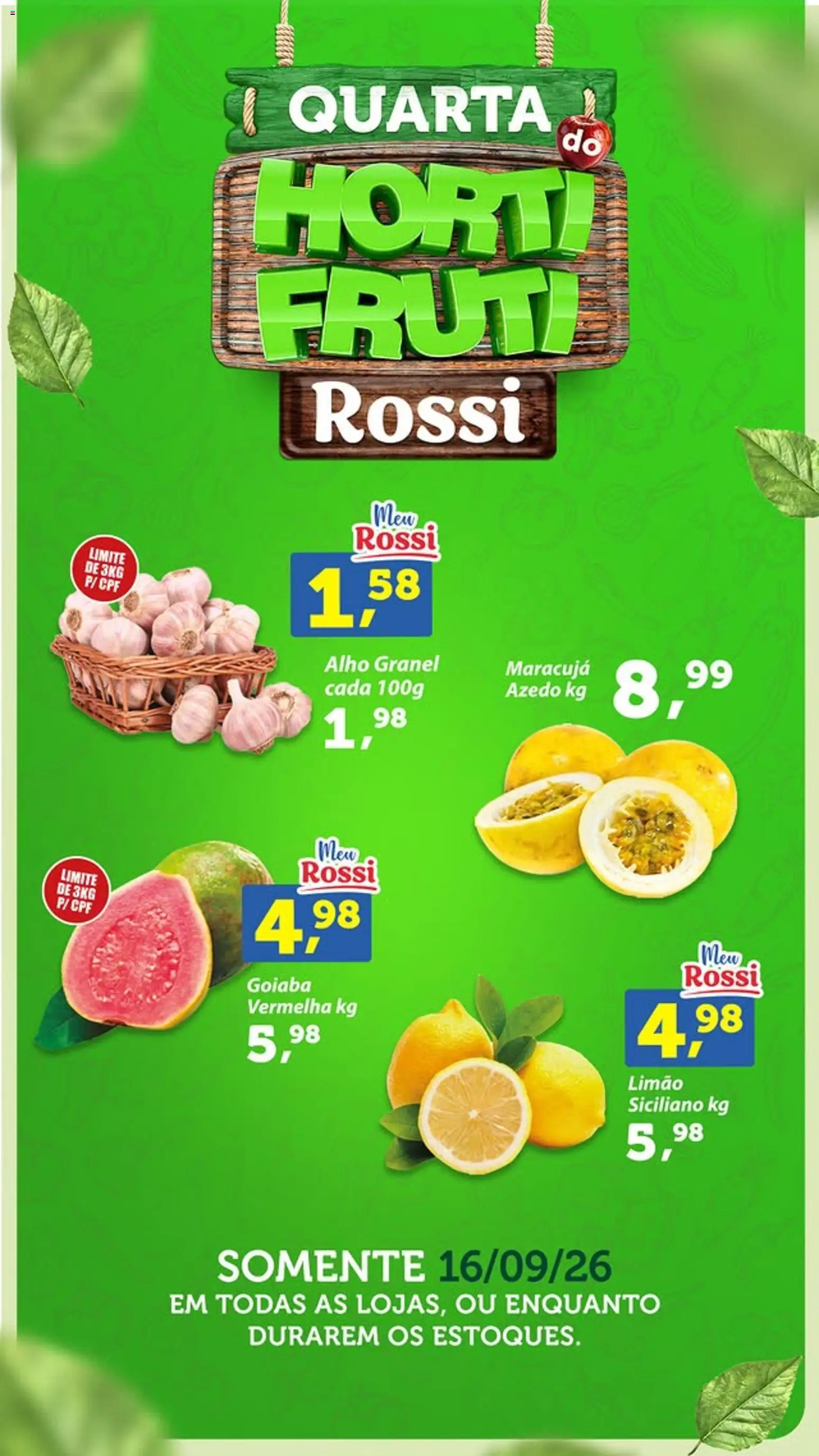 Rossi Supermercados Folheto - válido de 16/09/2026 | Página: 2 | Produtos: Goiaba, Limão siciliano, Maracujá, Alho