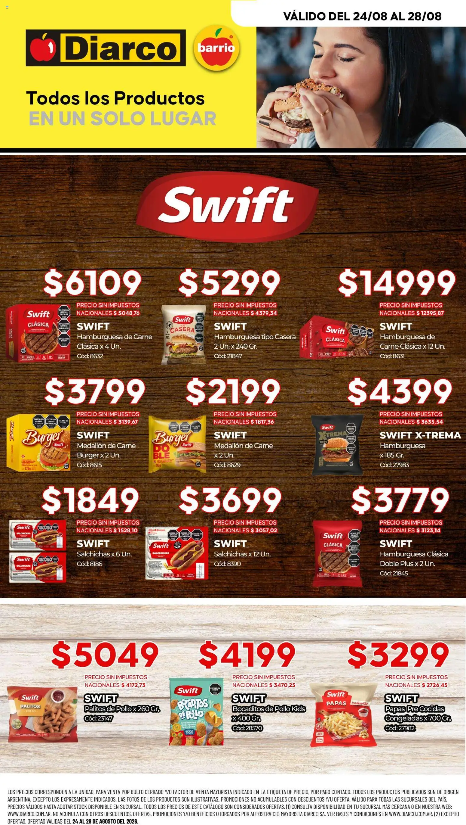 Diarco - Especial Swift │ válido desde el 24/08/2026 | Página: 1 | Productos: Pollo, Carne, Hamburguesa, Salchichas