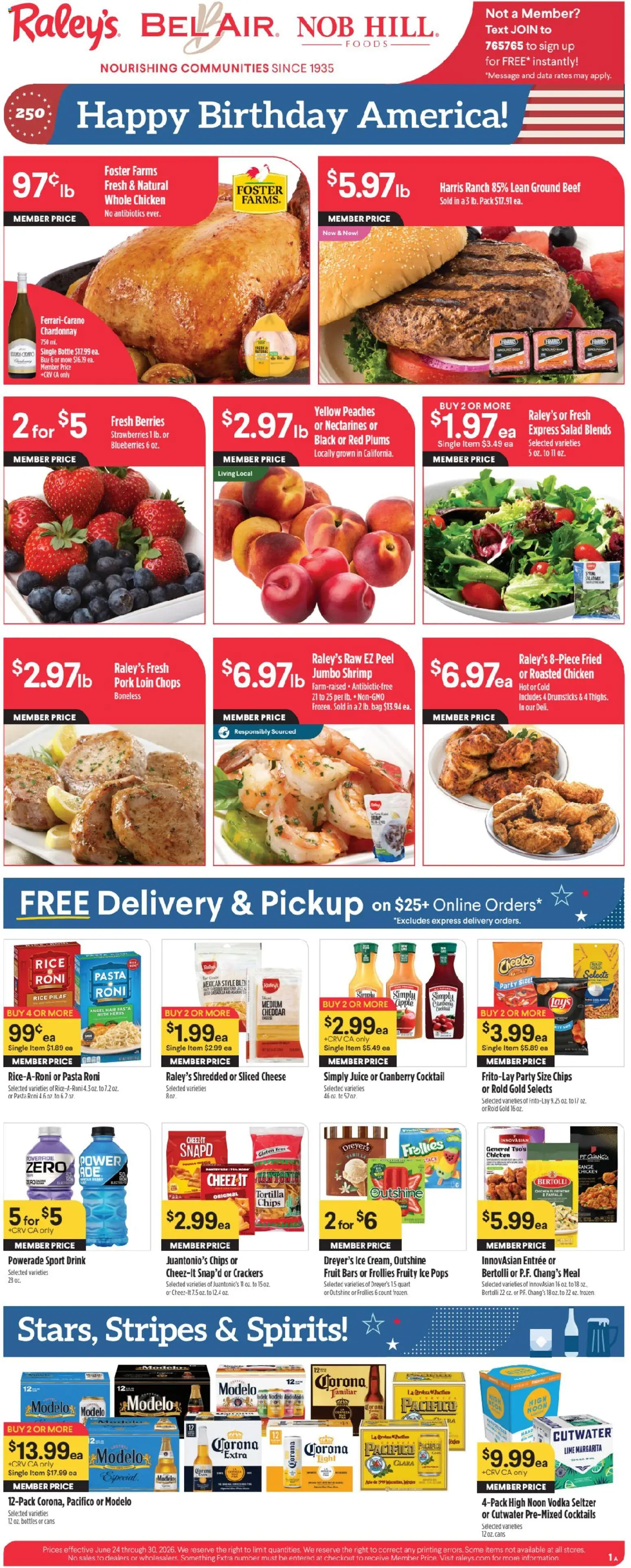 Raley's Weekly Ad - valid from 06/24/2026 | Page: 1 | Products: Cheese, Pasta, Chips, Salad