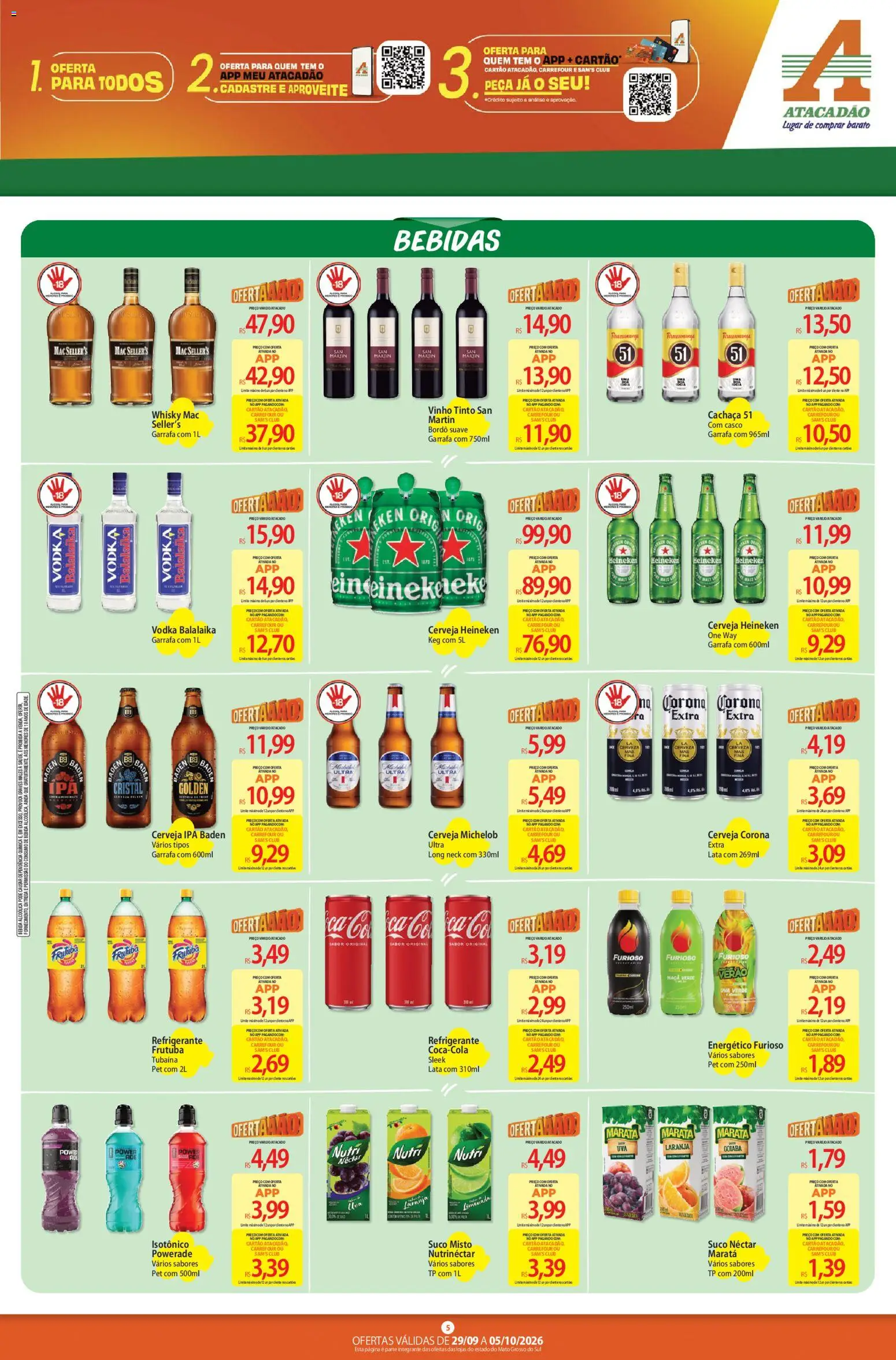 Atacadão Folheto - válido de 29/09/2026 | Página: 5 | Produtos: Whisky, Bebidas, Cerveja, Refrigerante