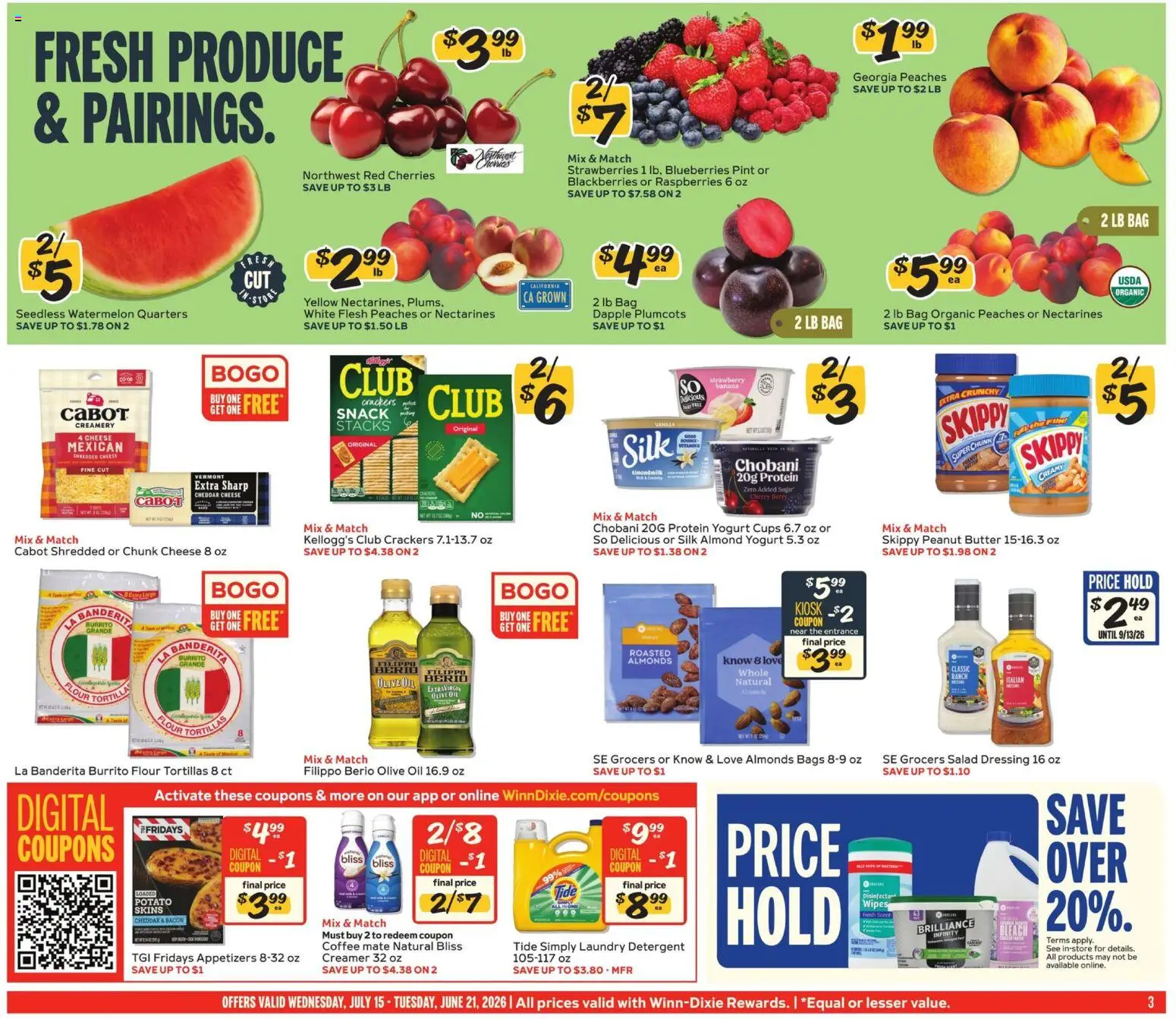 Winn Dixie Weekly Ad - valid from 07/15/2026 | Page: 3 | Products: Coffee, Strawberries, Watermelon, Bag