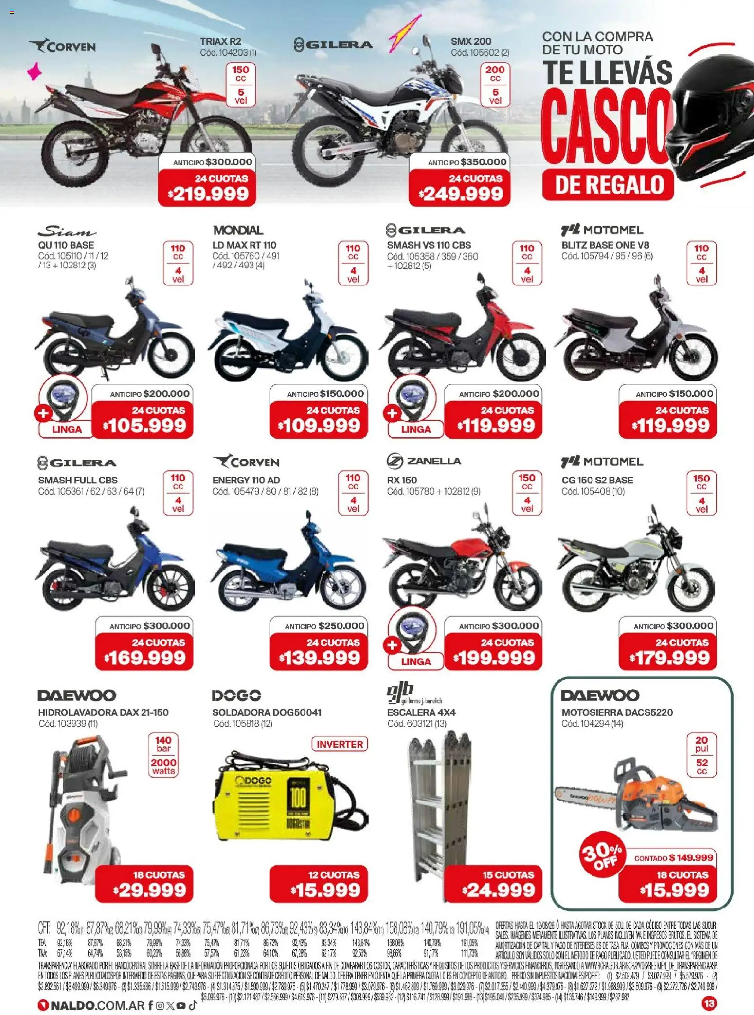 Naldo - Catálogo │ válido desde el 01/08/2026 | Página: 13 | Productos: Motosierra, Sobre, Hidrolavadora, Té