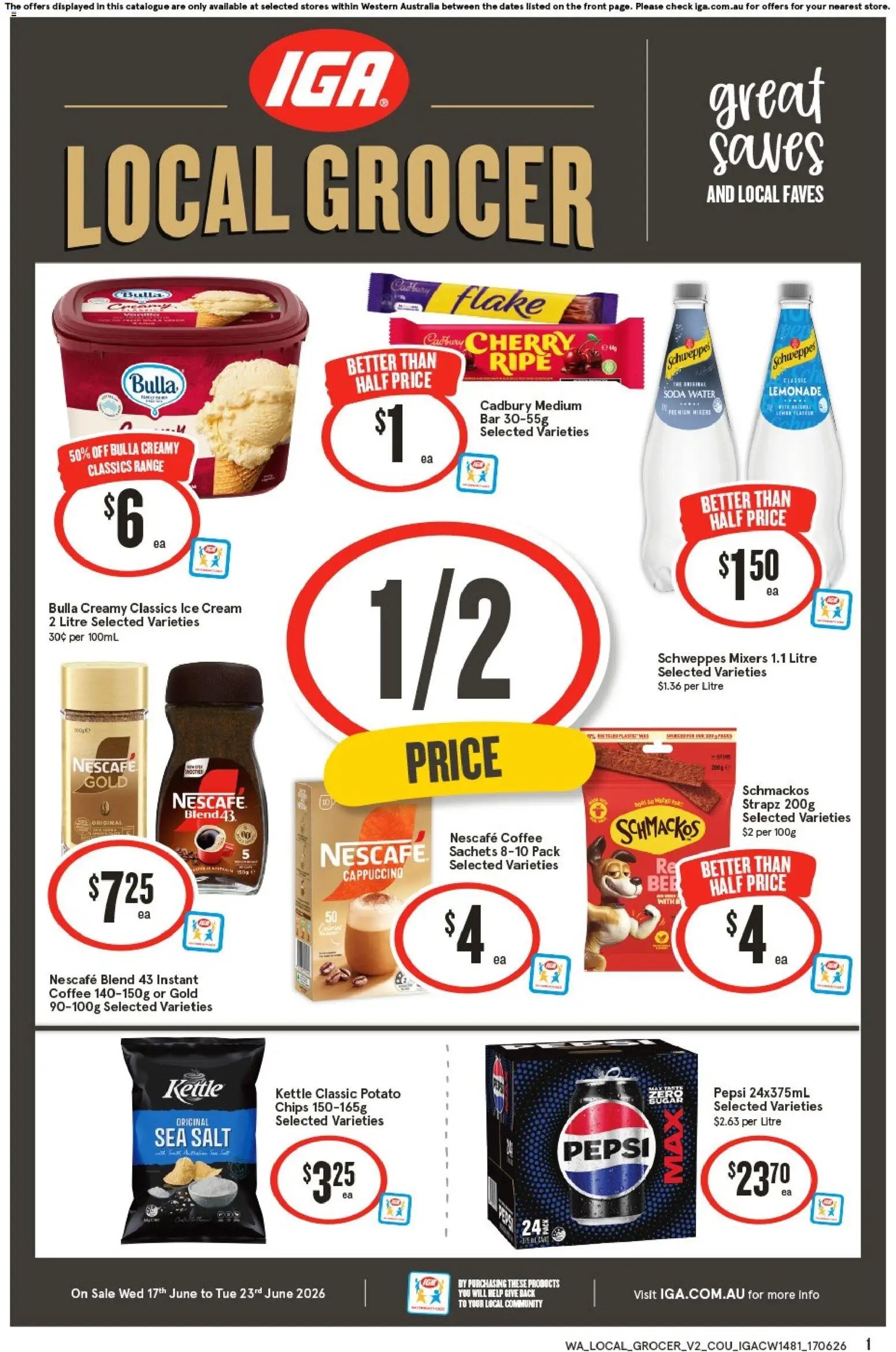 IGA catalogue - valid from 17.06.2026 | Page: 1 | Products: Chips, Ice cream, Salt, Kettle