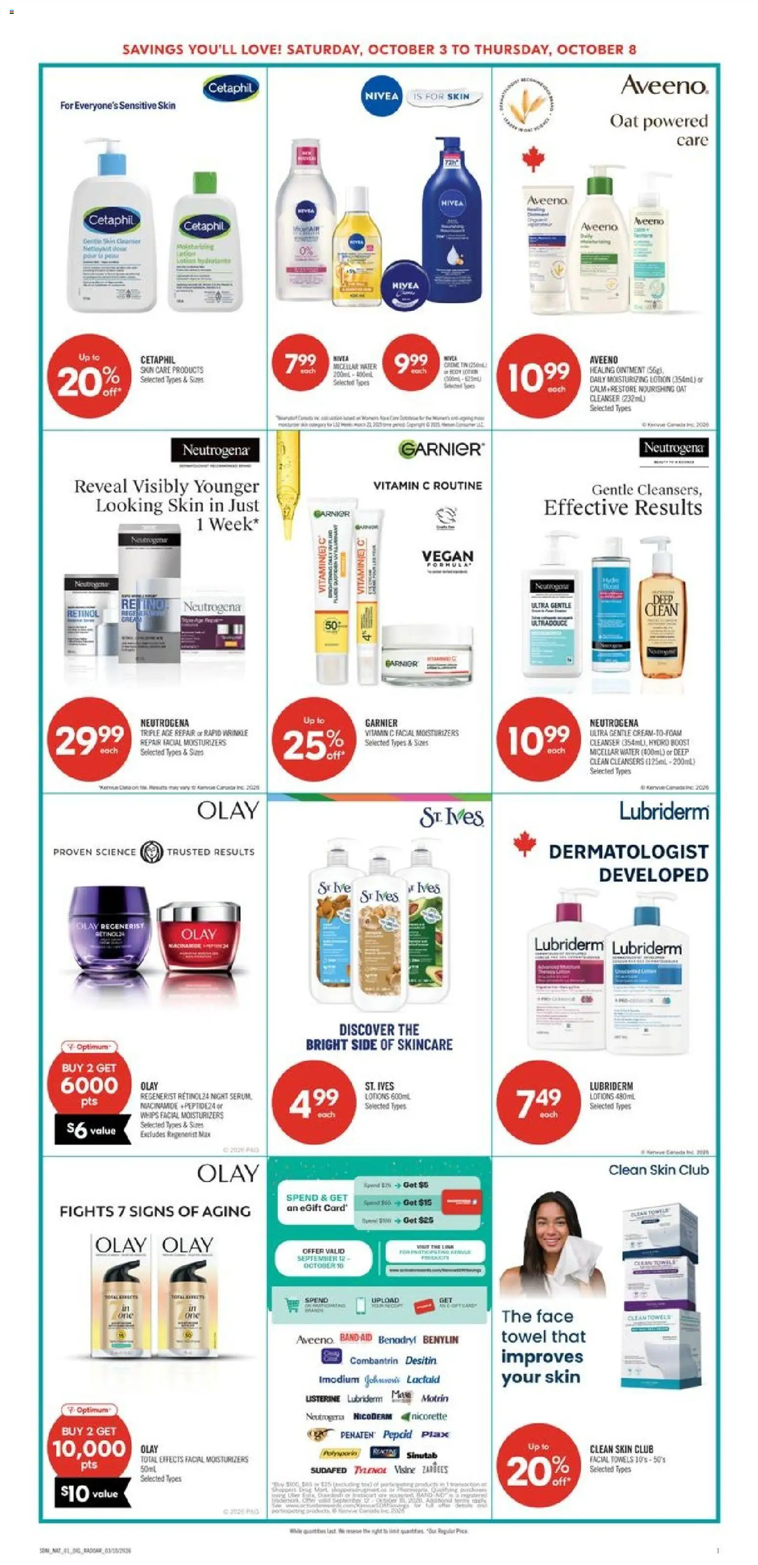 Shoppers flyer valid from Oct 3, 2026 | Page: 15 | Products: Water, Listerine, Micellar water, Towels