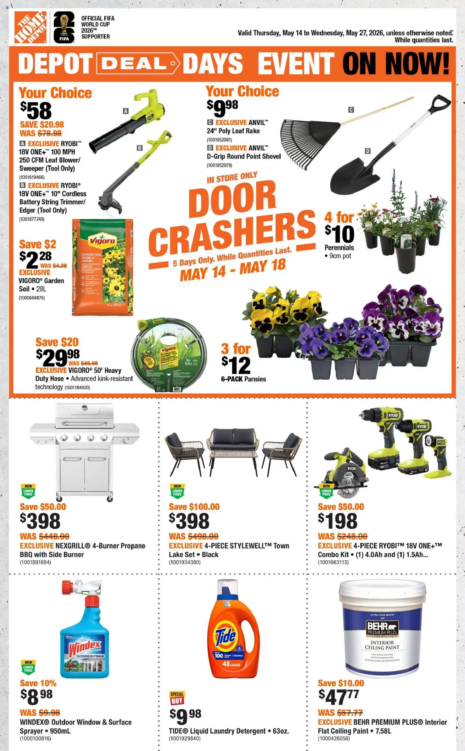 Home Depot flyer valid from 14.05.2026 | Page: 1 | Products: Detergent, Battery