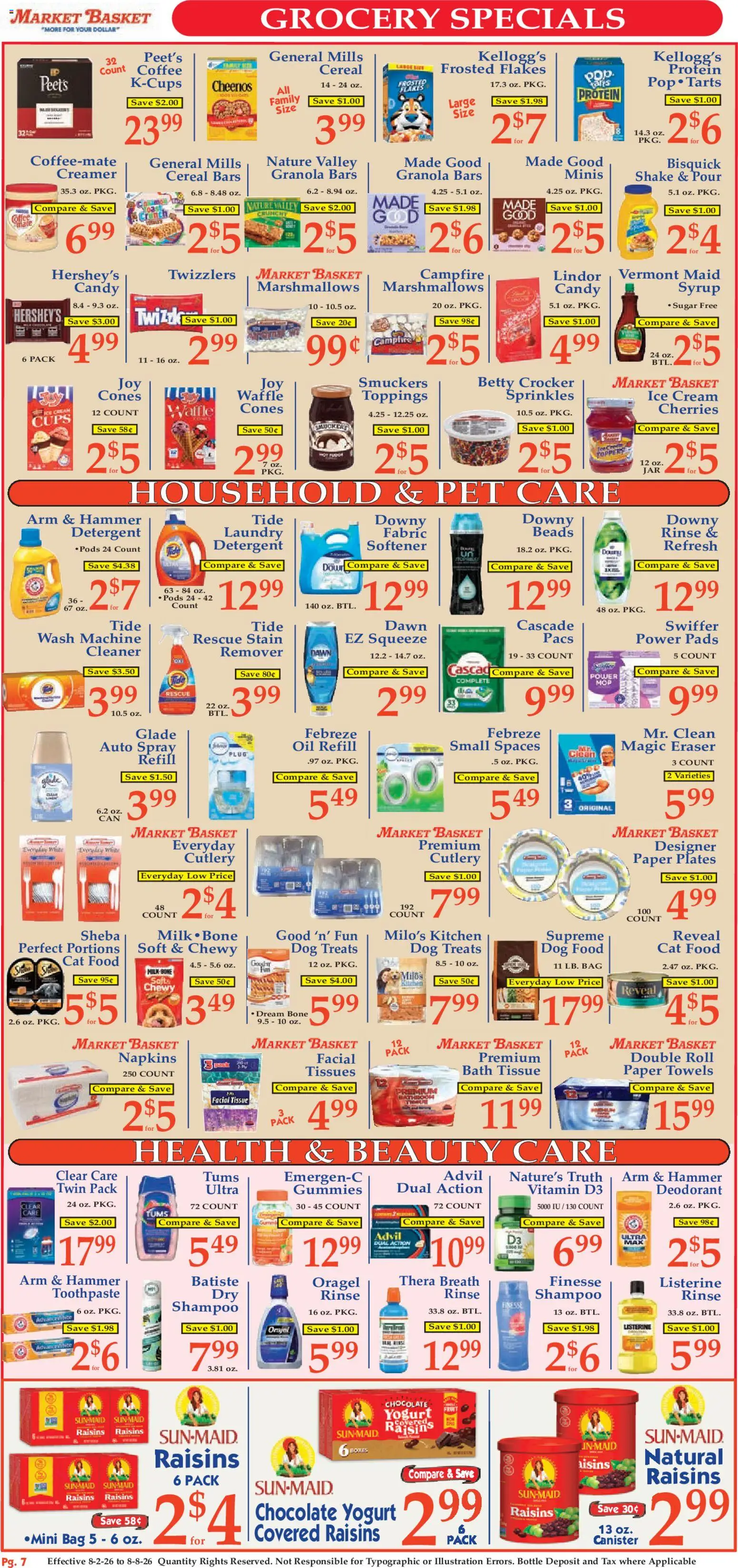 Market Basket Ad - valid from 08/02/2026 | Page: 7 | Products: Shampoo, Milk, Deodorant, Flakes