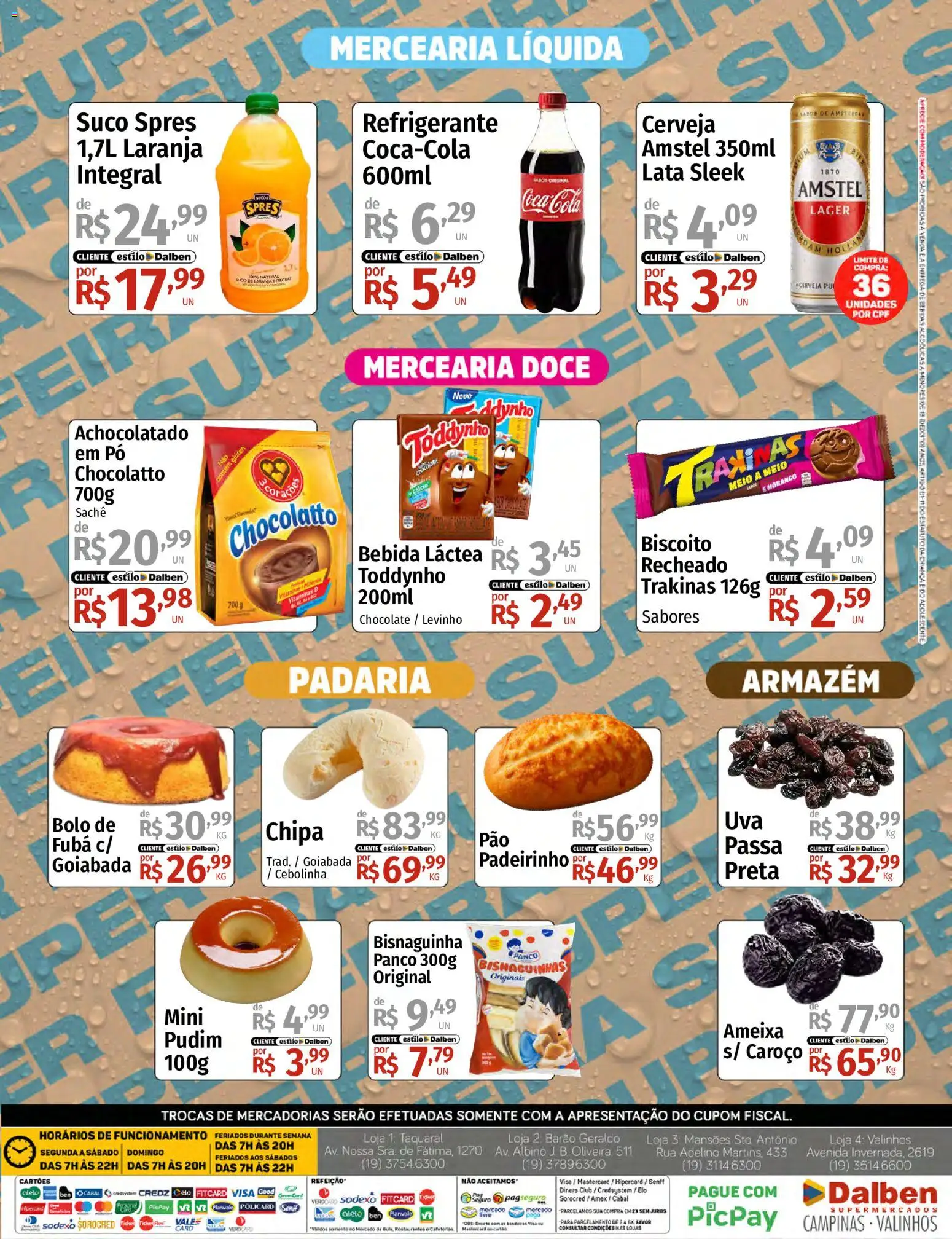 Supermercado Dalben Folheto - válido de 15.06.2026 | Página: 4 | Produtos: Fubá, Chocolate, Suco, Ameixa