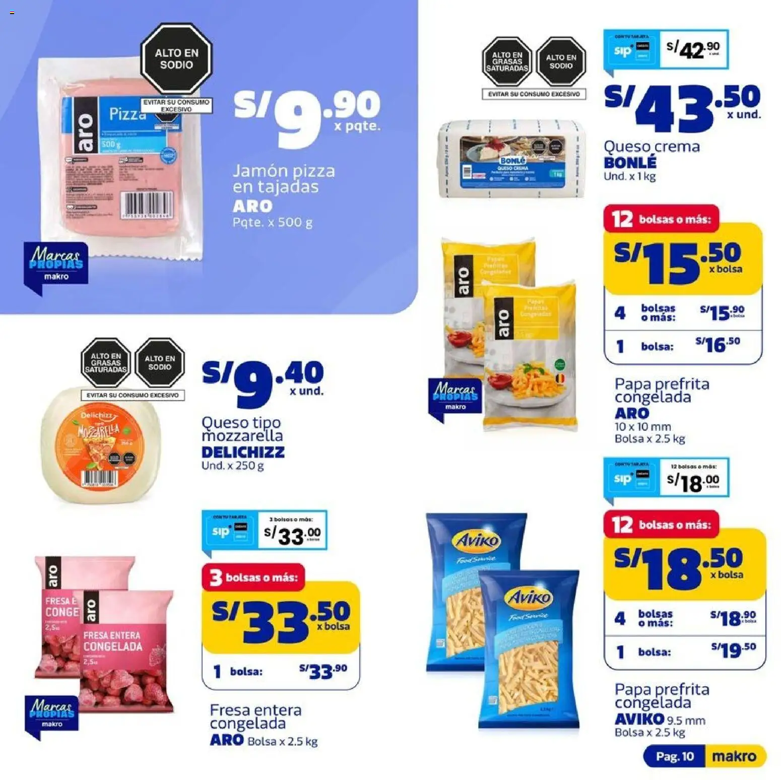 Catálogo Makro válido desde 30/07/2026 | Página: 10 | Productos: Queso, Jamón, Pizza, Bolsa