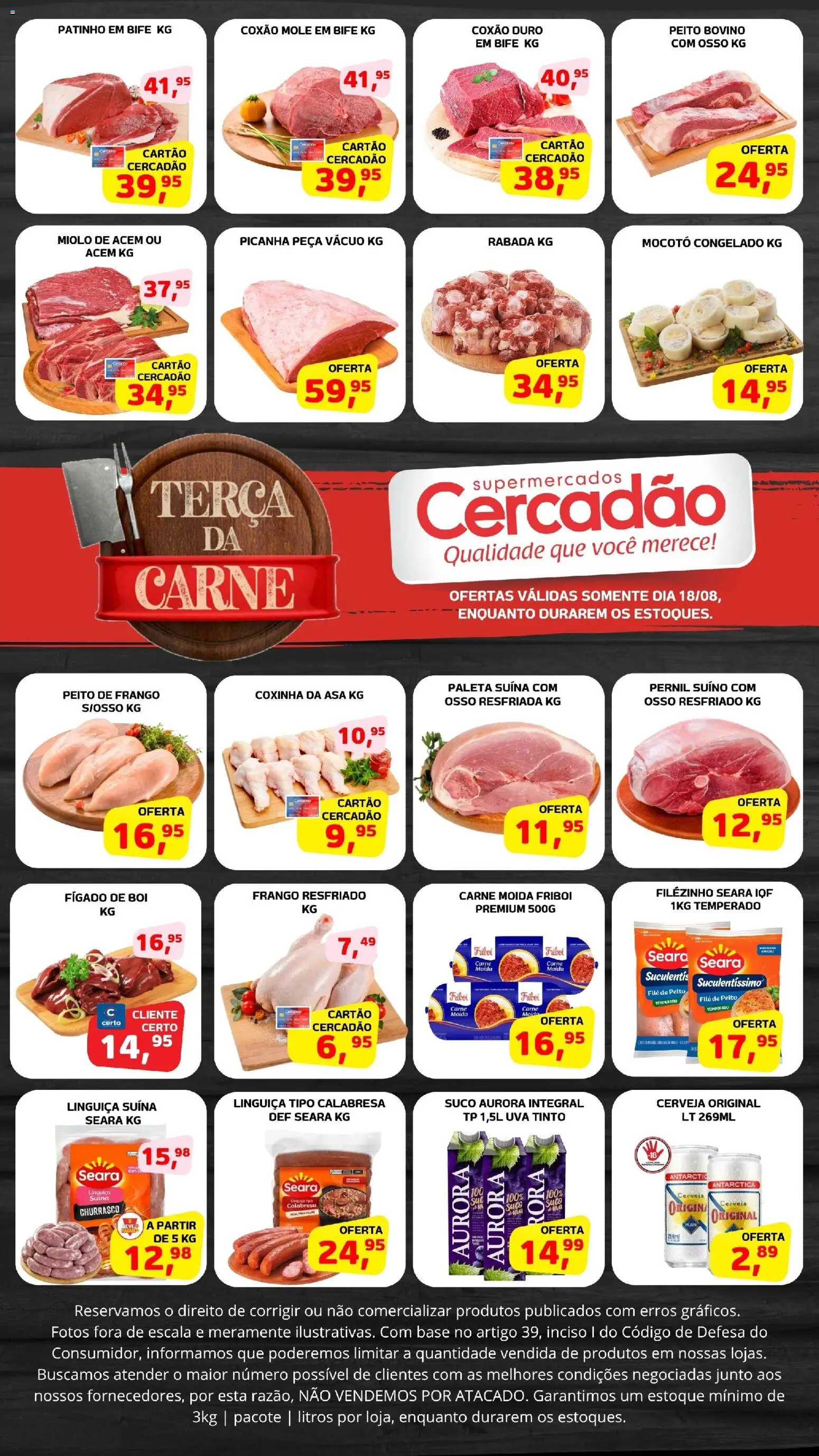 Cercadão Folheto - válido de 18/08/2026 | Página: 1 | Produtos: Cerveja, Frango, Carne moída, Carne moida friboi