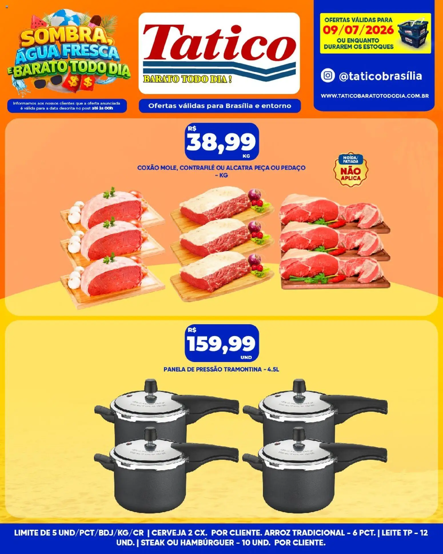 Tatico Folheto - válido de 09/07/2026 | Página: 14 | Produtos: Alcatra, Panela de pressão, Arroz, Hambúrguer