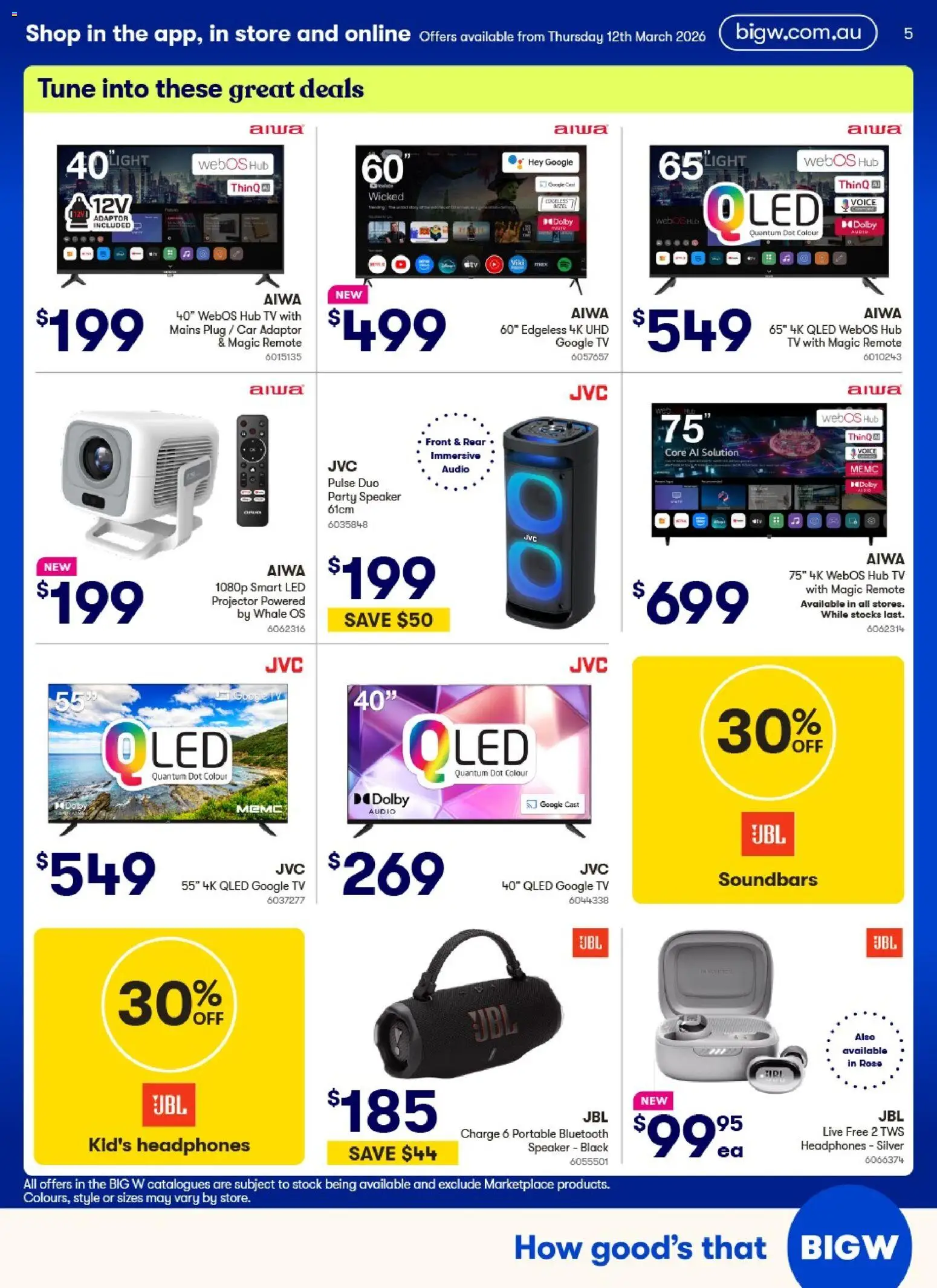 Big W catalogue - valid from 12.03.2026 | Page: 5 | Products: Adaptor, Audio, Projector, Speaker