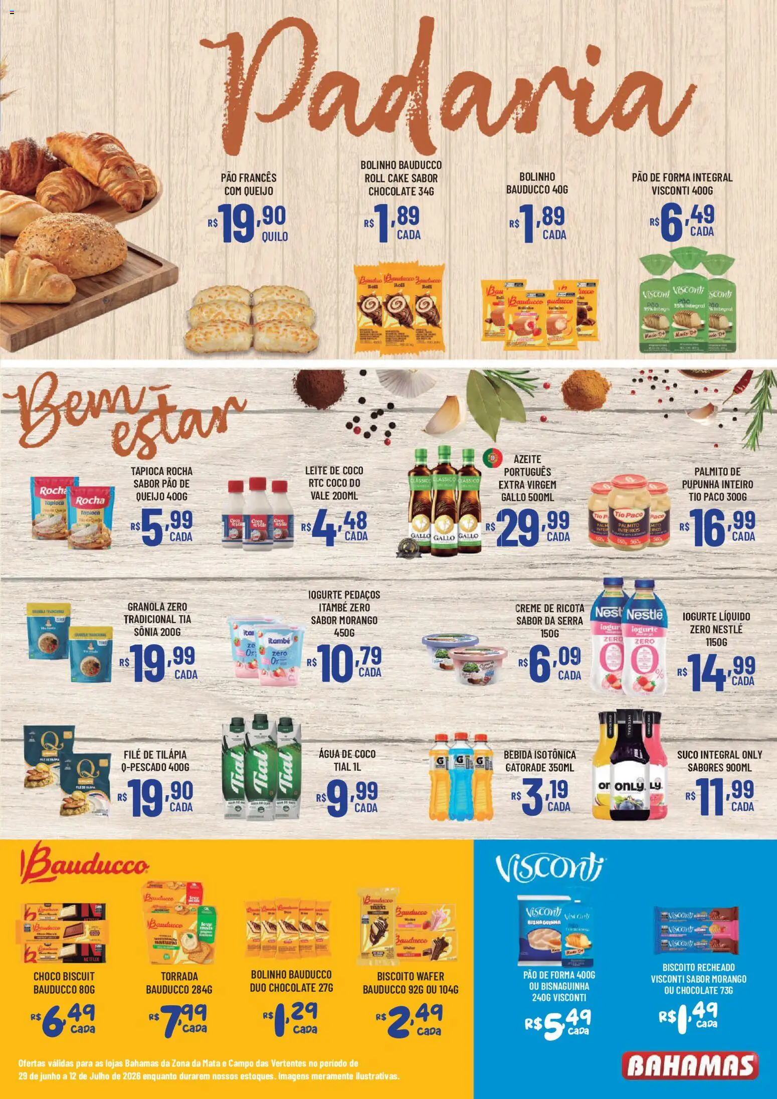 Bahamas Supermercados Folheto - válido de 29/06/2026 | Página: 3 | Produtos: Gatorade, Pão, Tilápia, Leite de coco