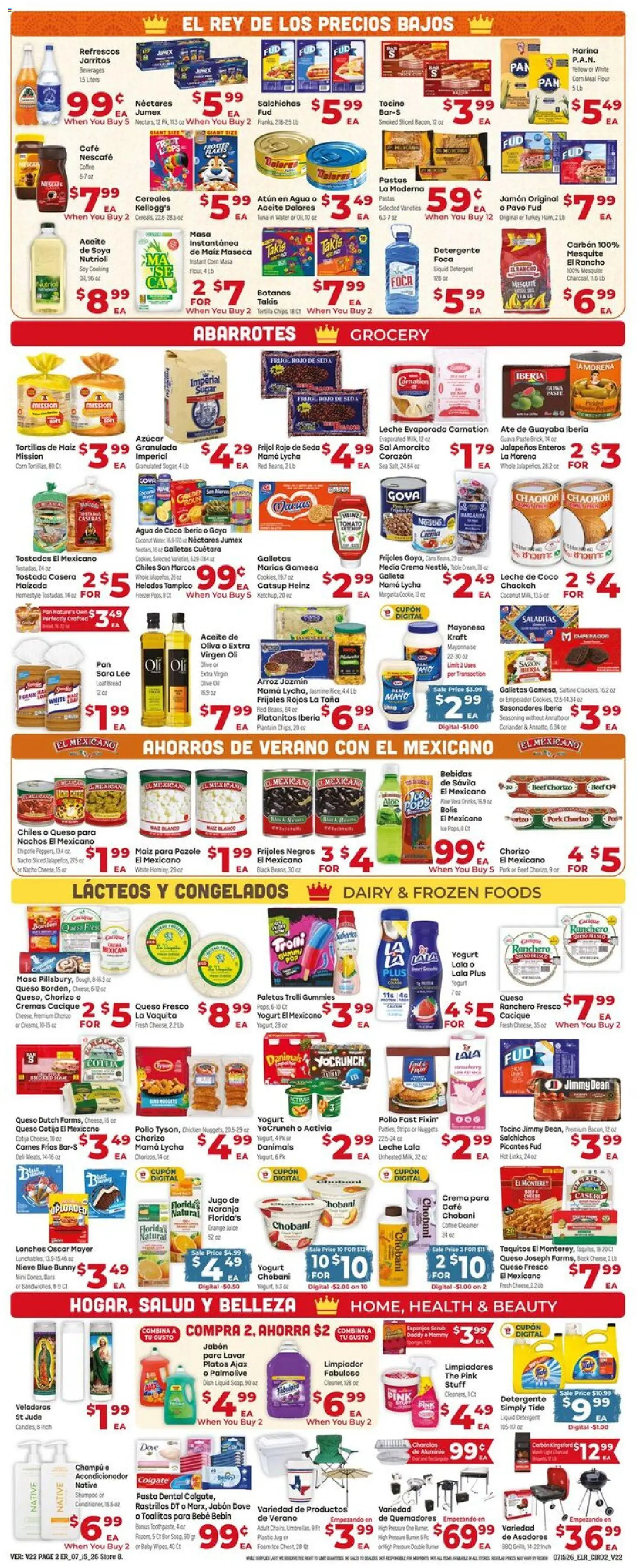 El Rancho Weekly Ad - valid from 07/15/2026 | Page: 2 | Products: Bed, Wine, Pork, Sugar