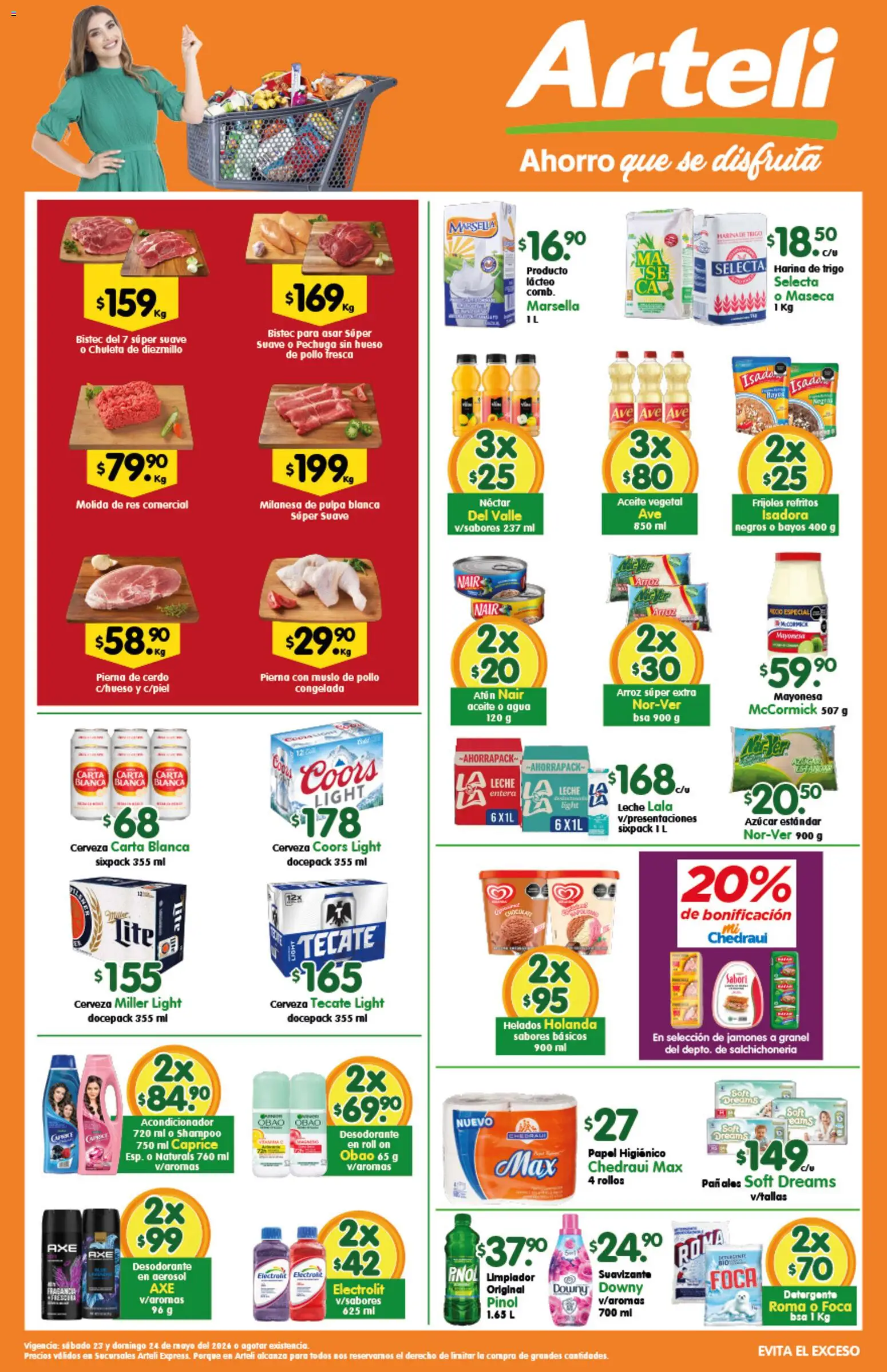 Nuevas ofertas de Arteli válidas en toda la República Mexicana desde el 23.05.2026. ¡Encuentra las mejores ofertas en Arteli folleto Express! | Página: 1 | Productos: Milanesa, Agua, Pañales, Papel higiénico