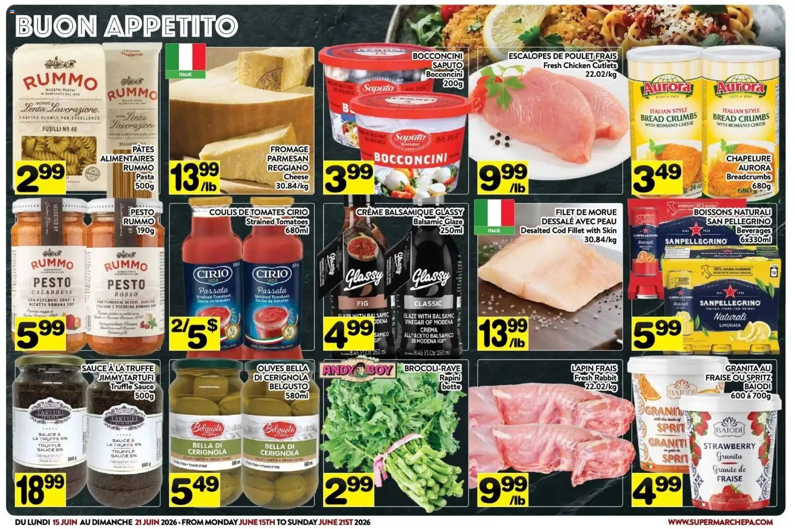 Pa Supermarché flyer valid from 15.06.2026 | Page: 3 | Products: Pasta, Cheese, Bread, Chicken