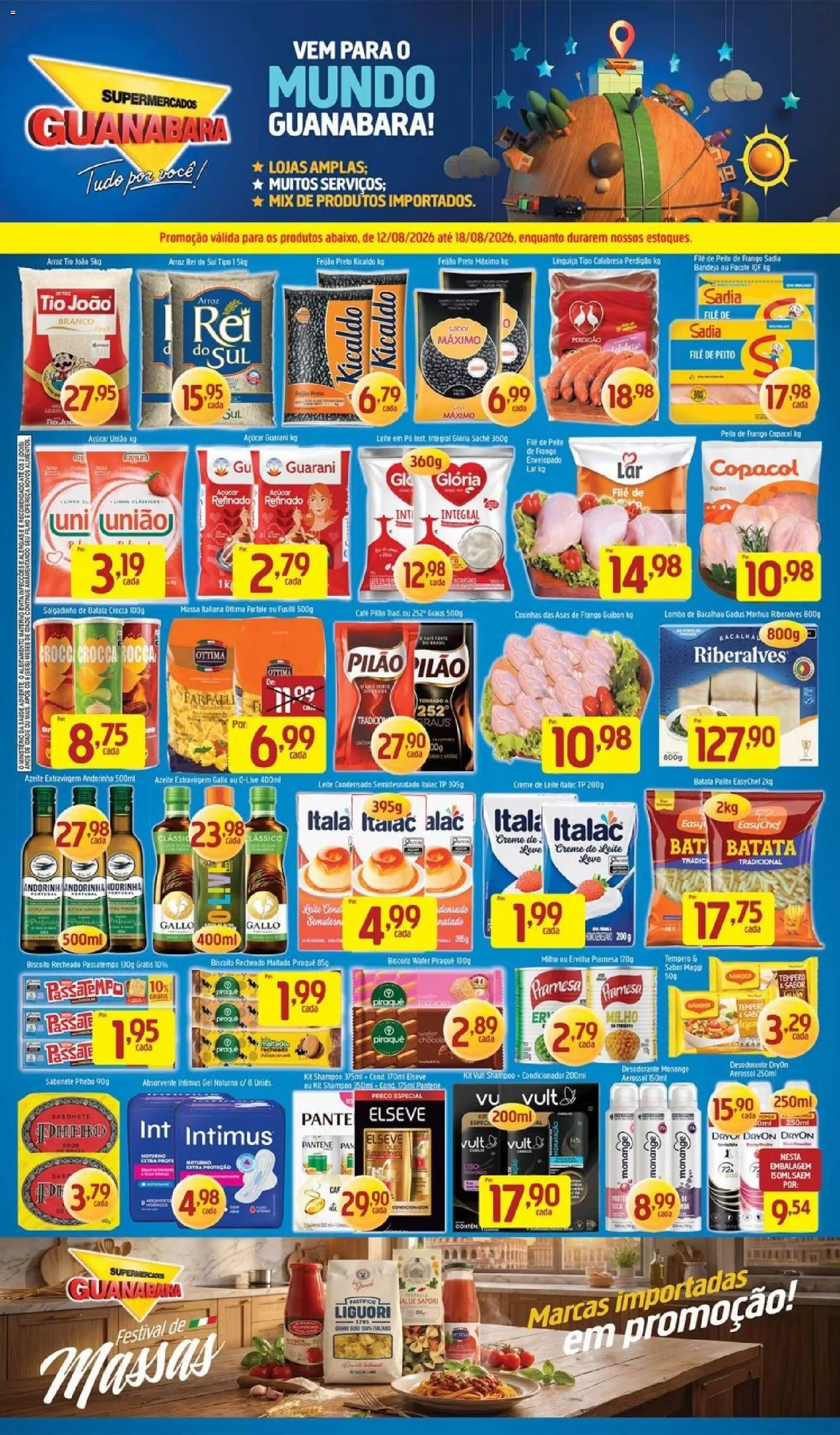 Supermercados Guanabara Folheto - válido de 12/08/2026 | Página: 12 | Produtos: Lombo, Massa, Creme de leite, Azeite