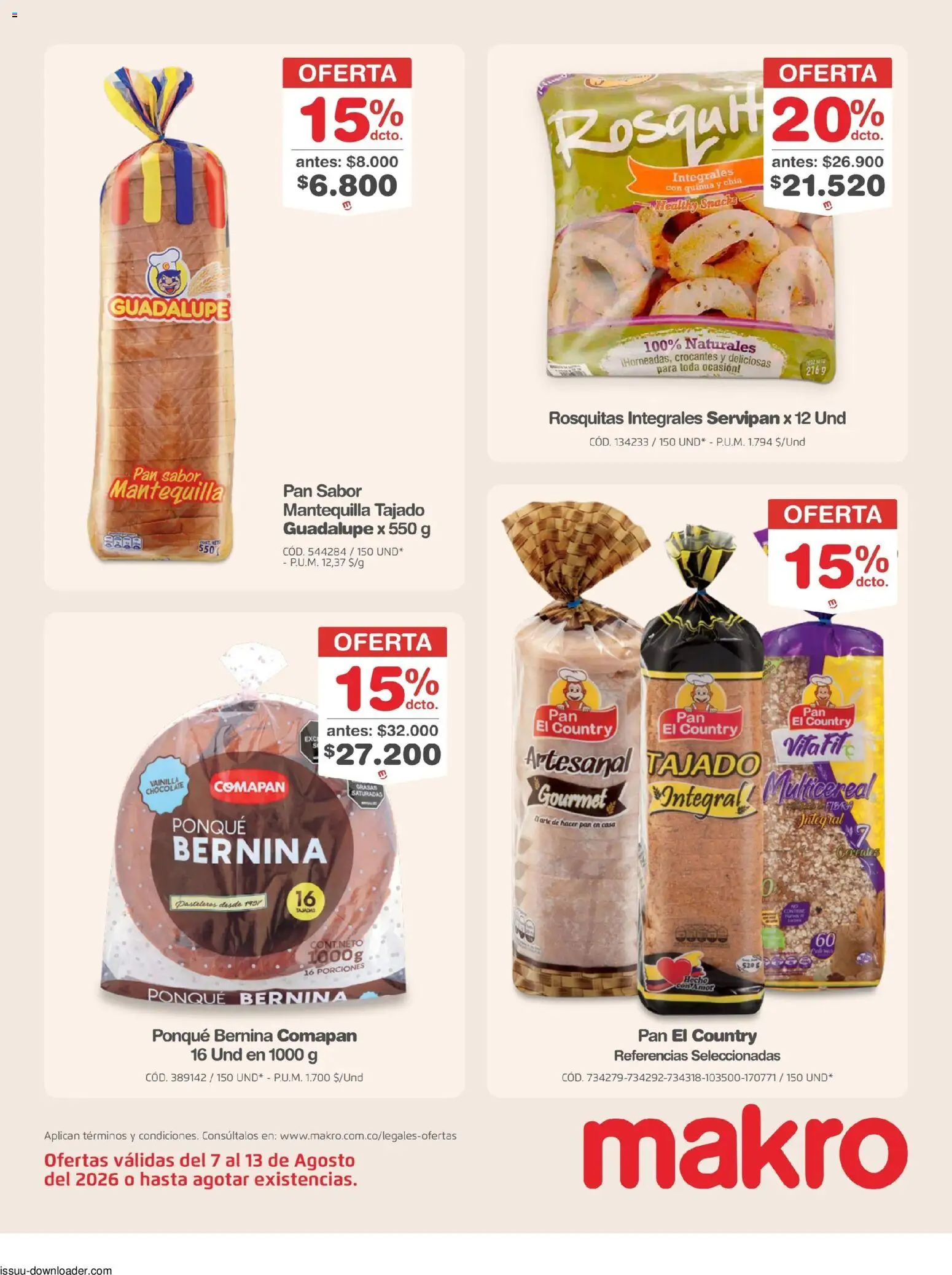 Makro revista - valida desde el 07/08/2026 | Página: 7 | Productos: Ponqué, Vainilla, Pan, Chocolate