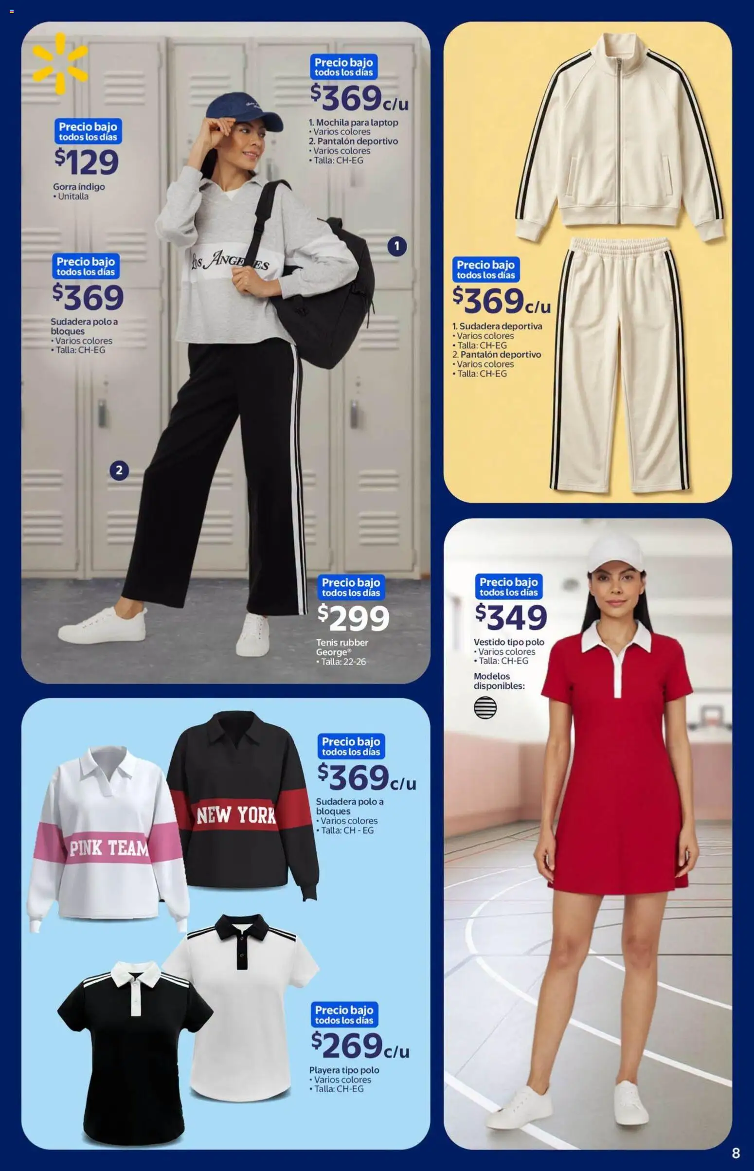 Nuevas ofertas de Walmart válidas en toda la República Mexicana desde el 08/07/2026. ¡Encuentra las mejores ofertas en Walmart folleto Back to School! | Página: 8 | Productos: Tenis, Gorra, Mochila, Vestido