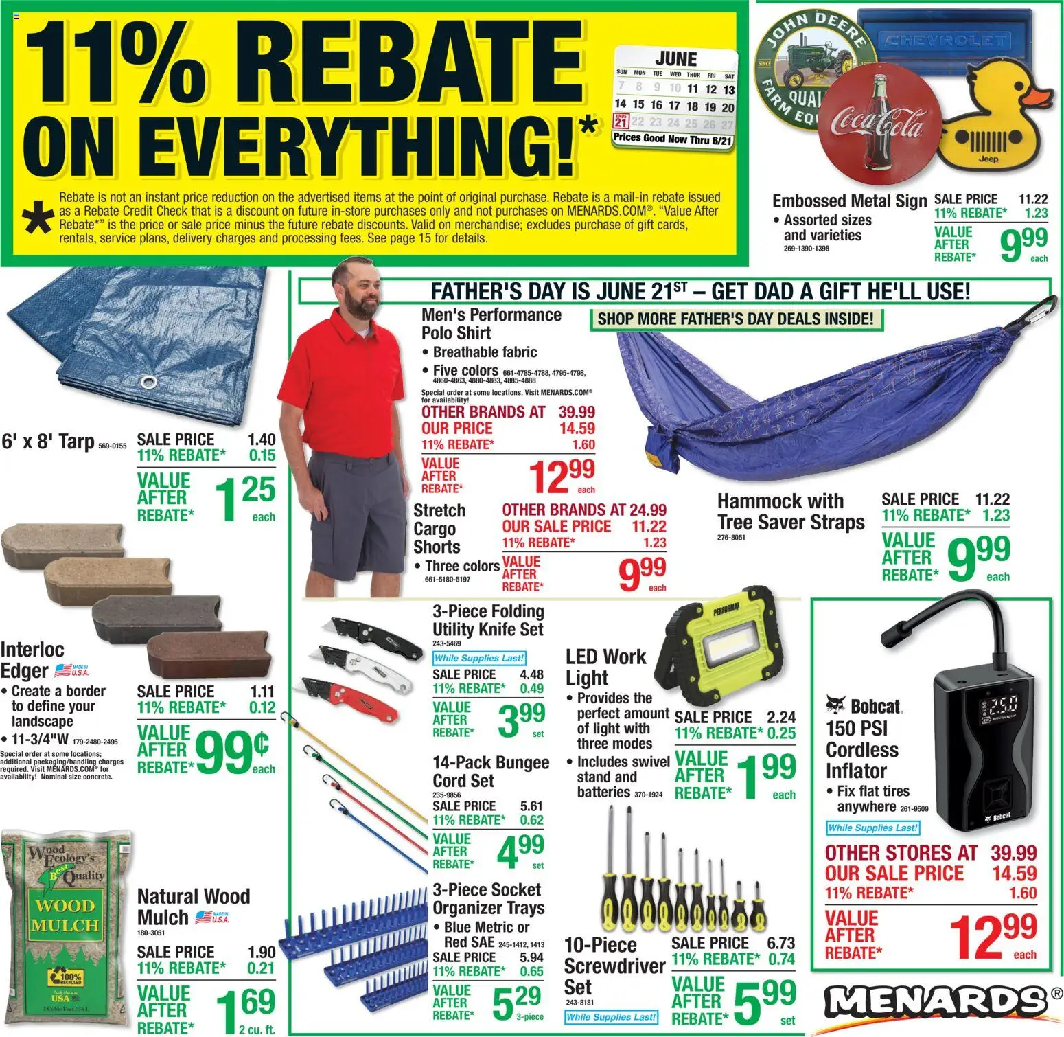 Menards Weekly Ad - valid from 11.06.2026 | Page: 1 | Products: Utility Knife, Screwdriver, Swivel, Shorts