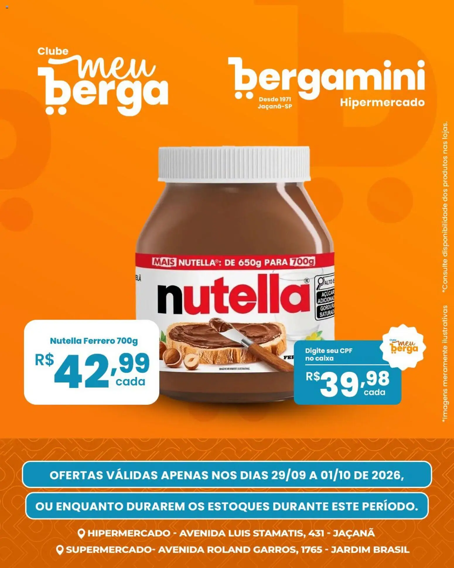 Supermercado Bergamini Folheto - válido de 29/09/2026 | Página: 3 | Produtos: Caixa, Nutella, Açúcar
