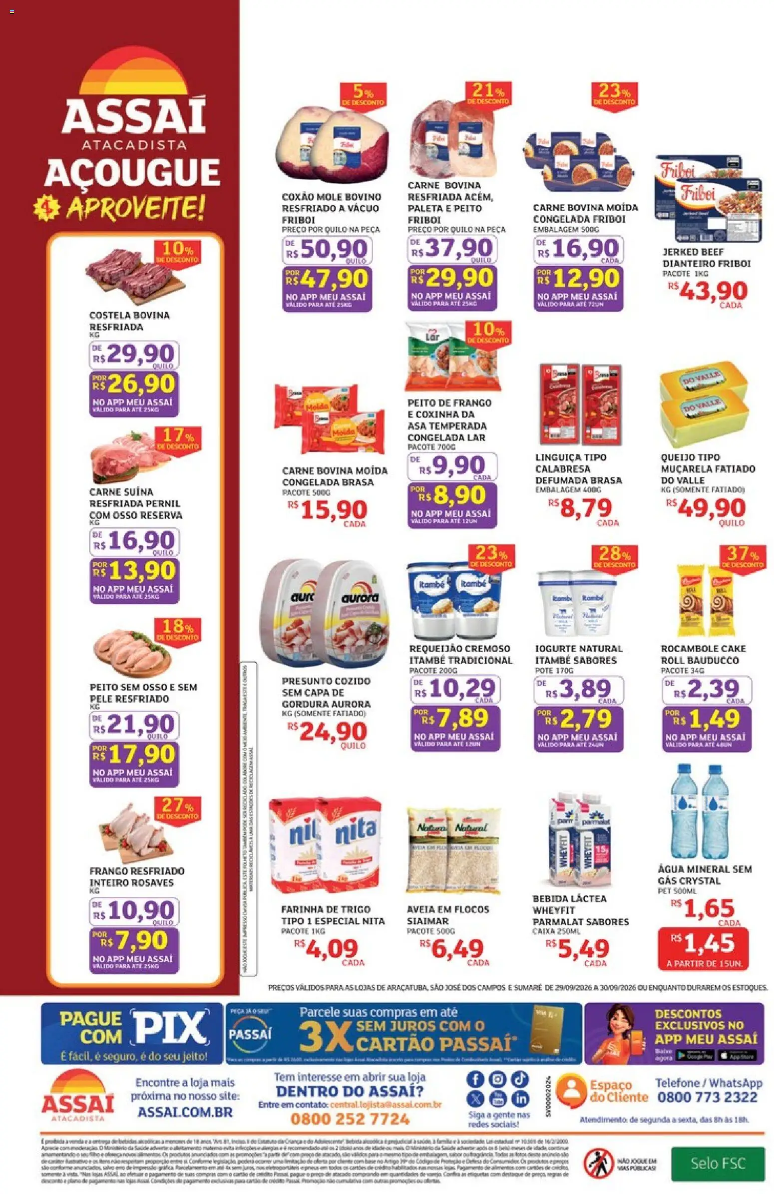 Assaí Atacadista Folheto - válido de 29/09/2026 | Página: 2 | Produtos: Farinha de trigo, Linguiça, Água mineral, Iogurte natural