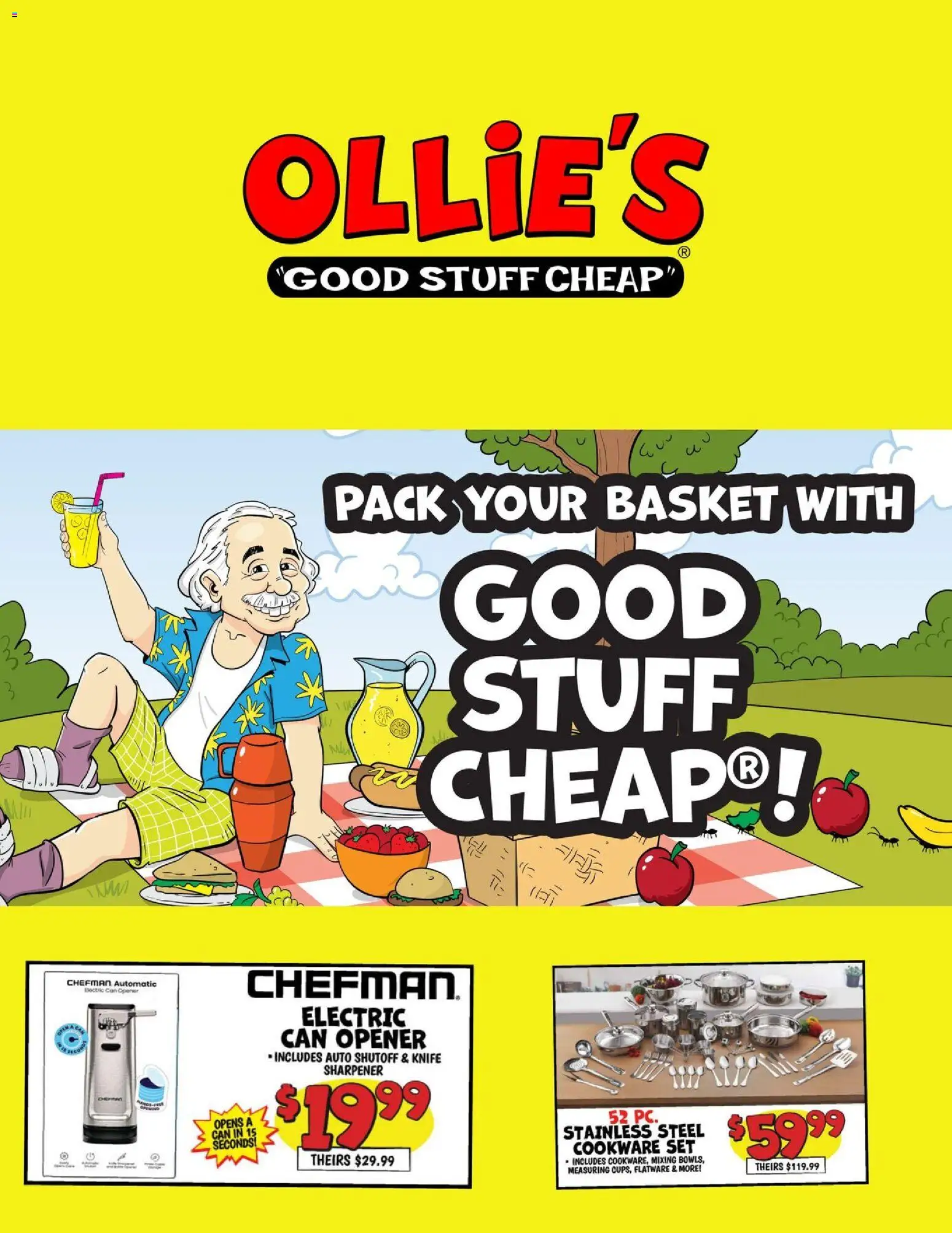Ollie's Ad - valid from 08/03/2026 | Page: 1 | Products: Opener, Basket