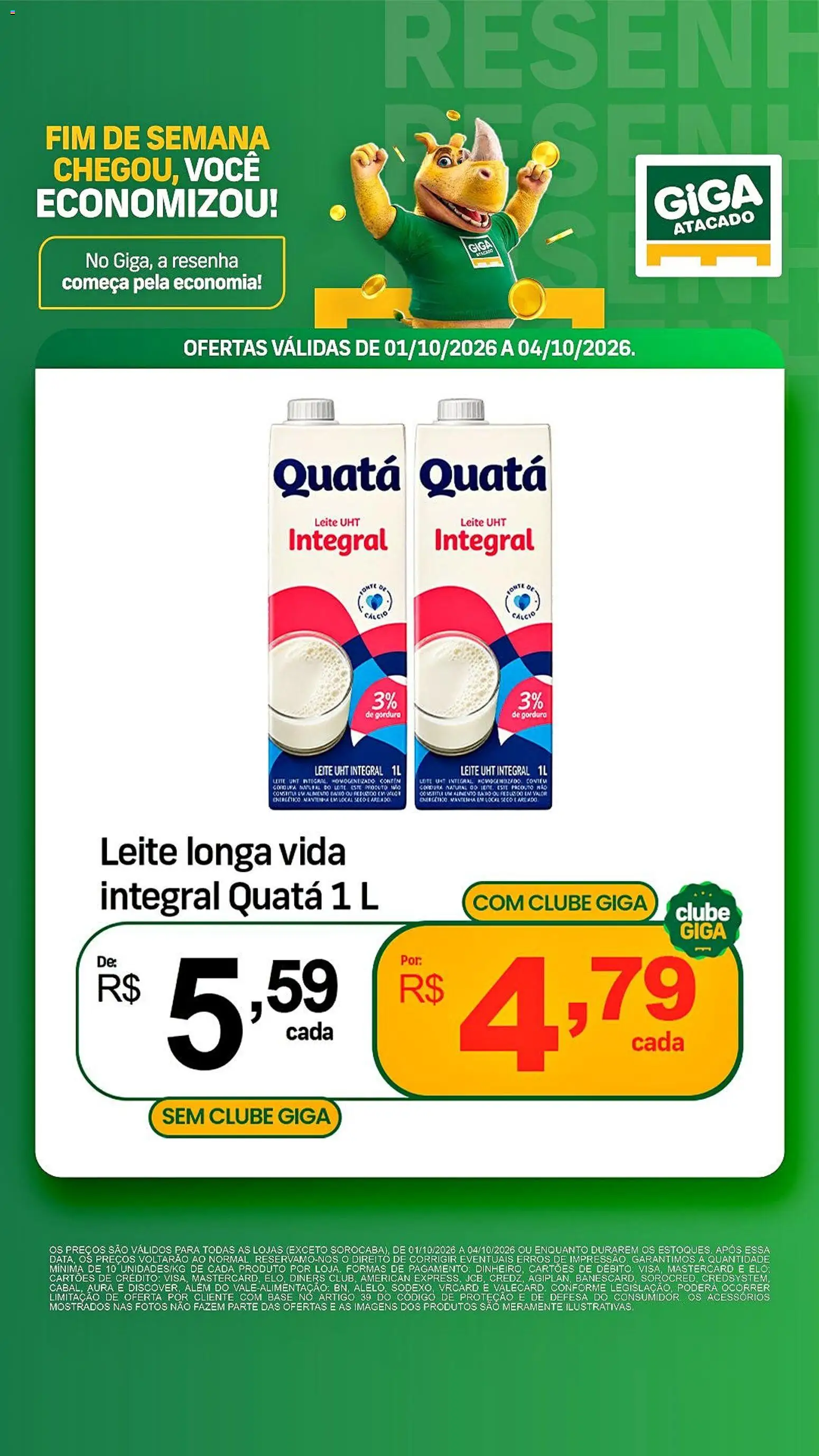 GIGA Atacado Folheto - válido de 01/10/2026 | Página: 4 | Produtos: Leite longa vida, Leite, Base, Cálcio