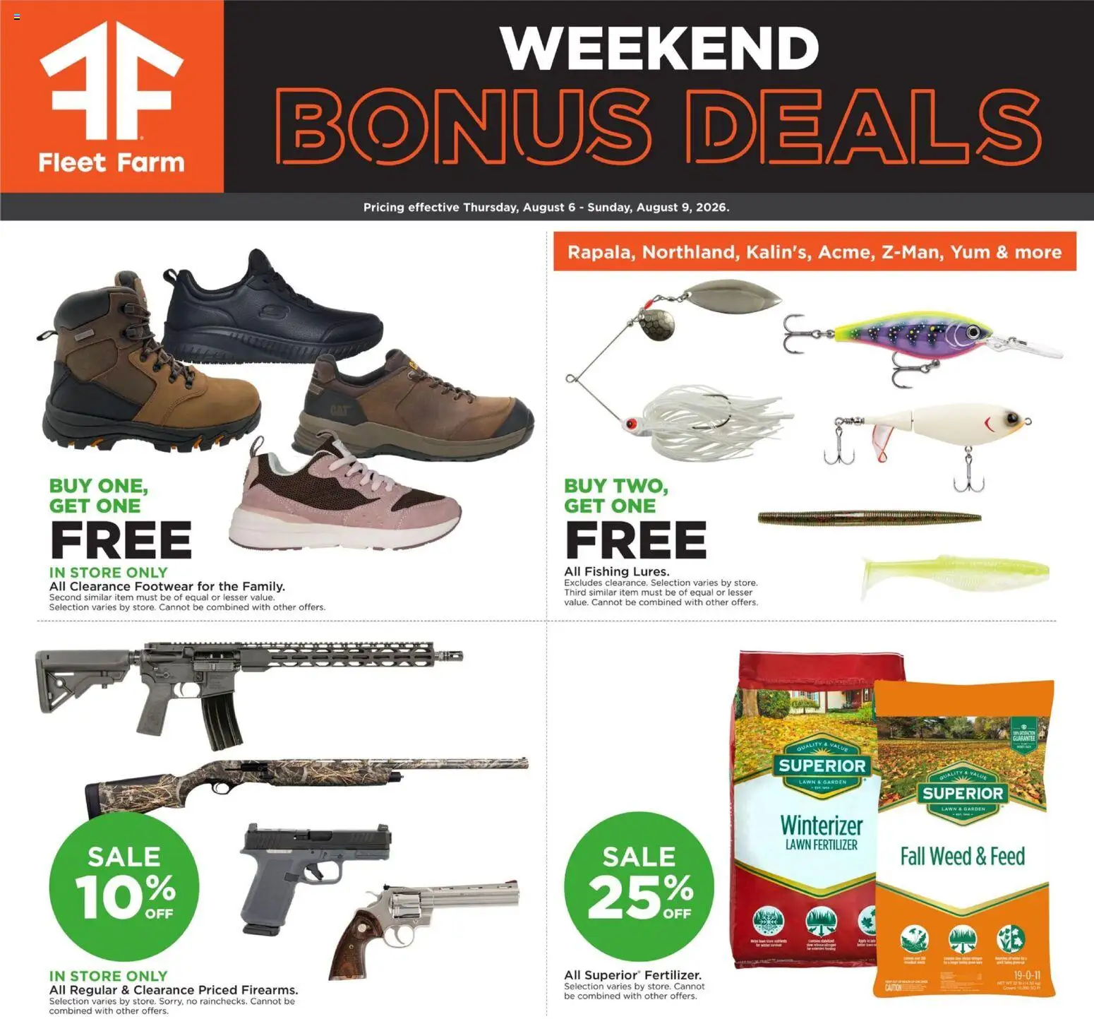 Mills Fleet Farm Weekly Ad - valid from 08/06/2026 | Page: 1 | Products: Fertilizer