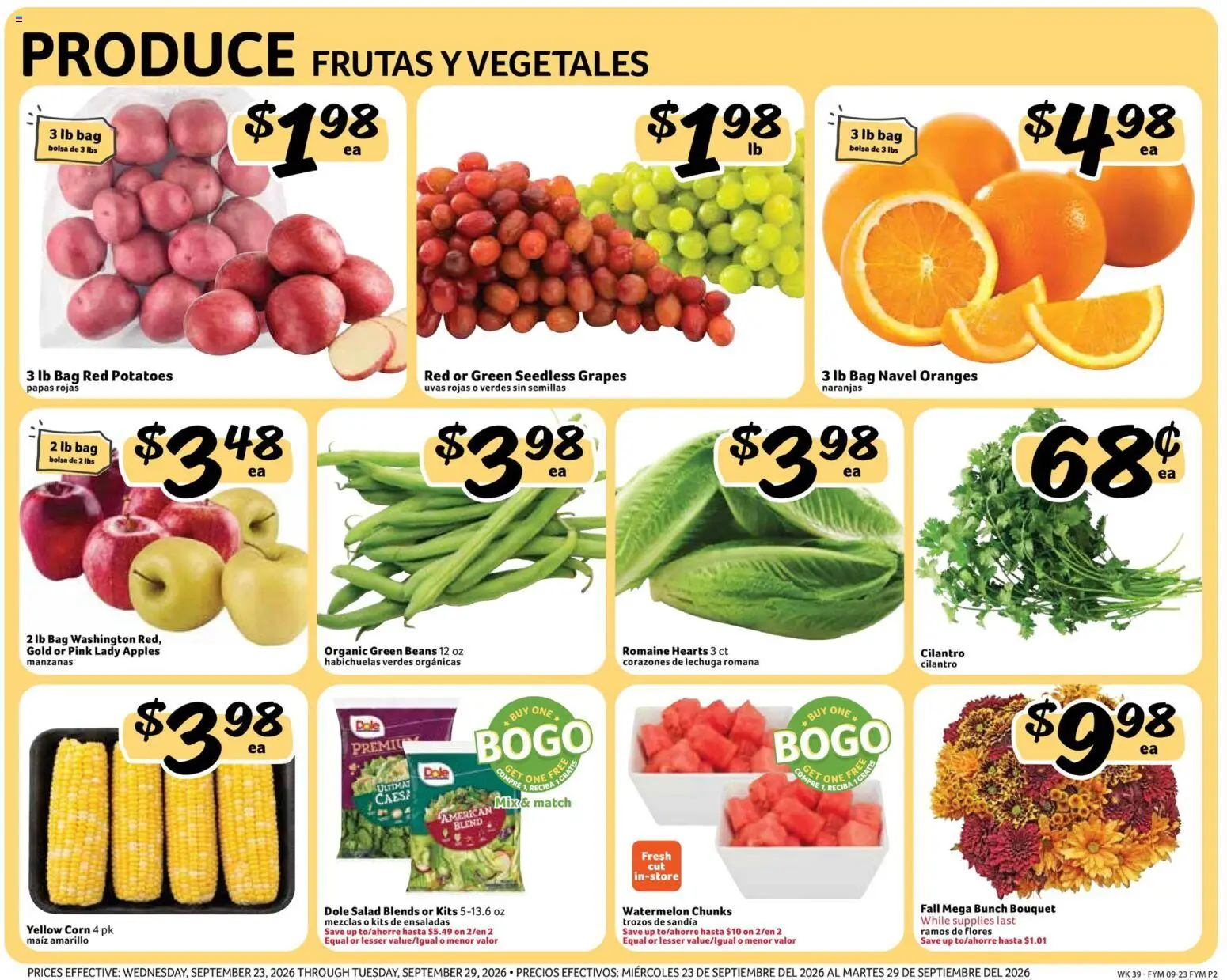 Fresco y Más Weekly Ad - valid from 09/23/2026 | Page: 2 | Products: Apples, Salad, Potatoes, Bag