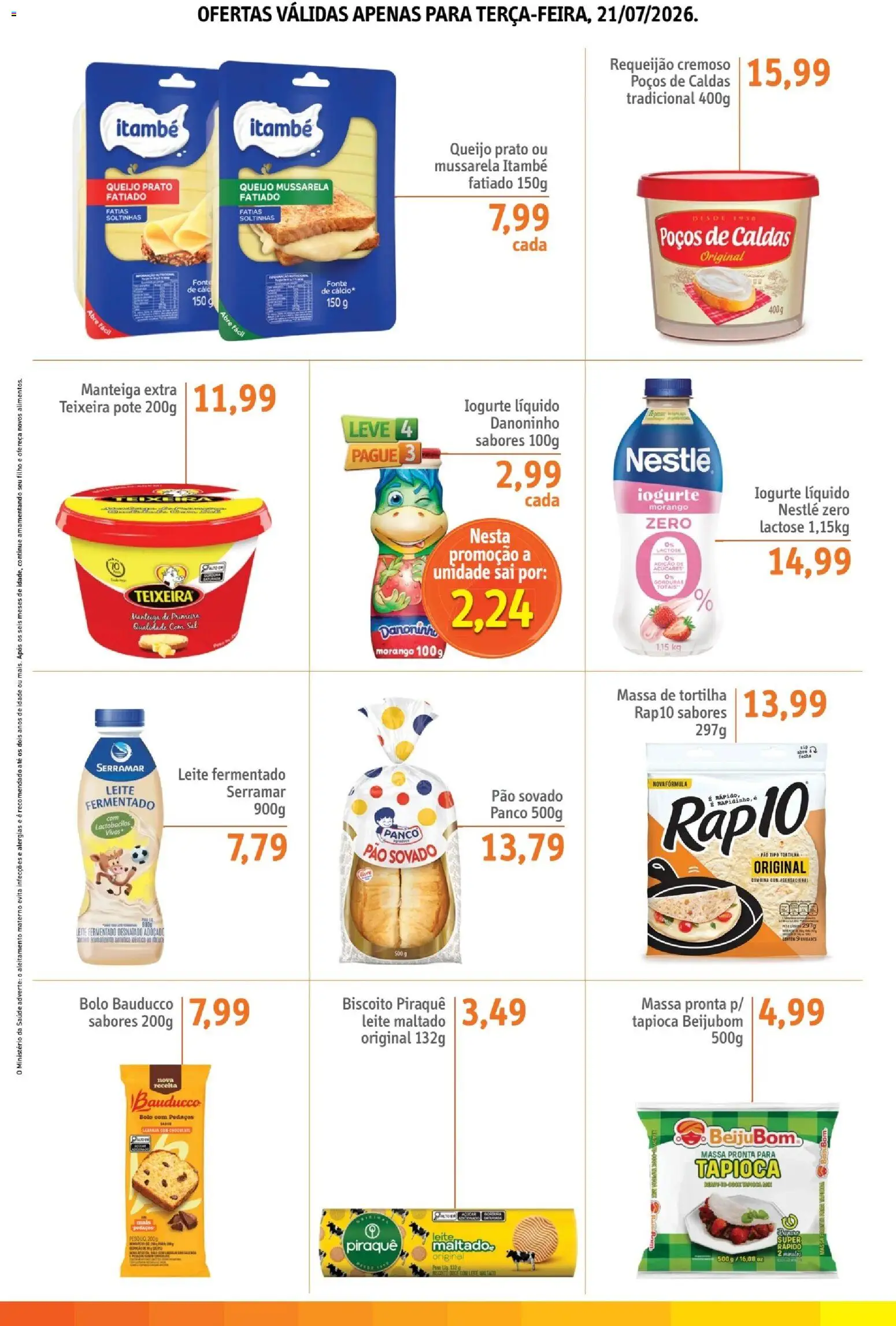 Sonda Folheto - válido de 21/07/2026 | Página: 3 | Produtos: Tapioca, Leite, Manteiga, Pão