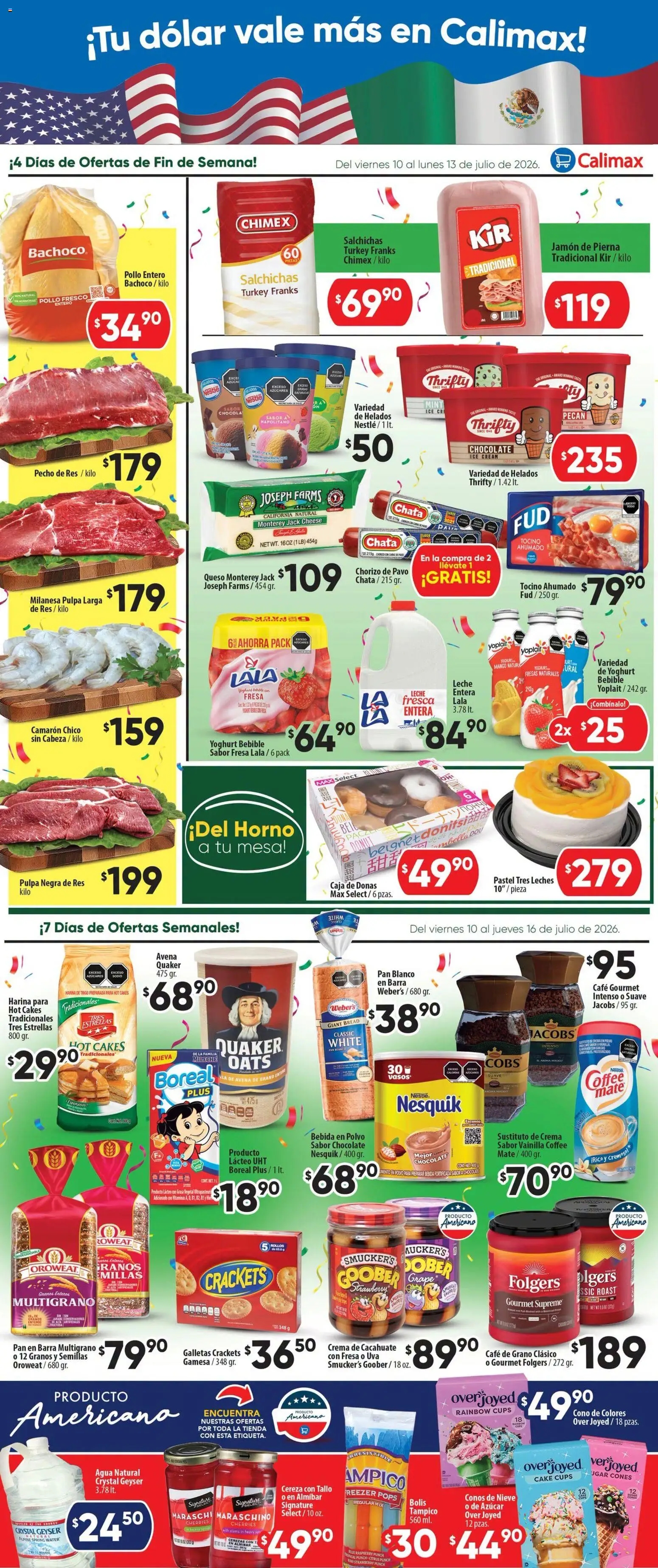 Nuevas ofertas de Calimax válidas en toda la República Mexicana desde el 10/07/2026. ¡Encuentra las mejores ofertas en Calimax folleto Mexicali y SLRC! | Página: 2 | Productos: Horno, Agua, Leche, Mango