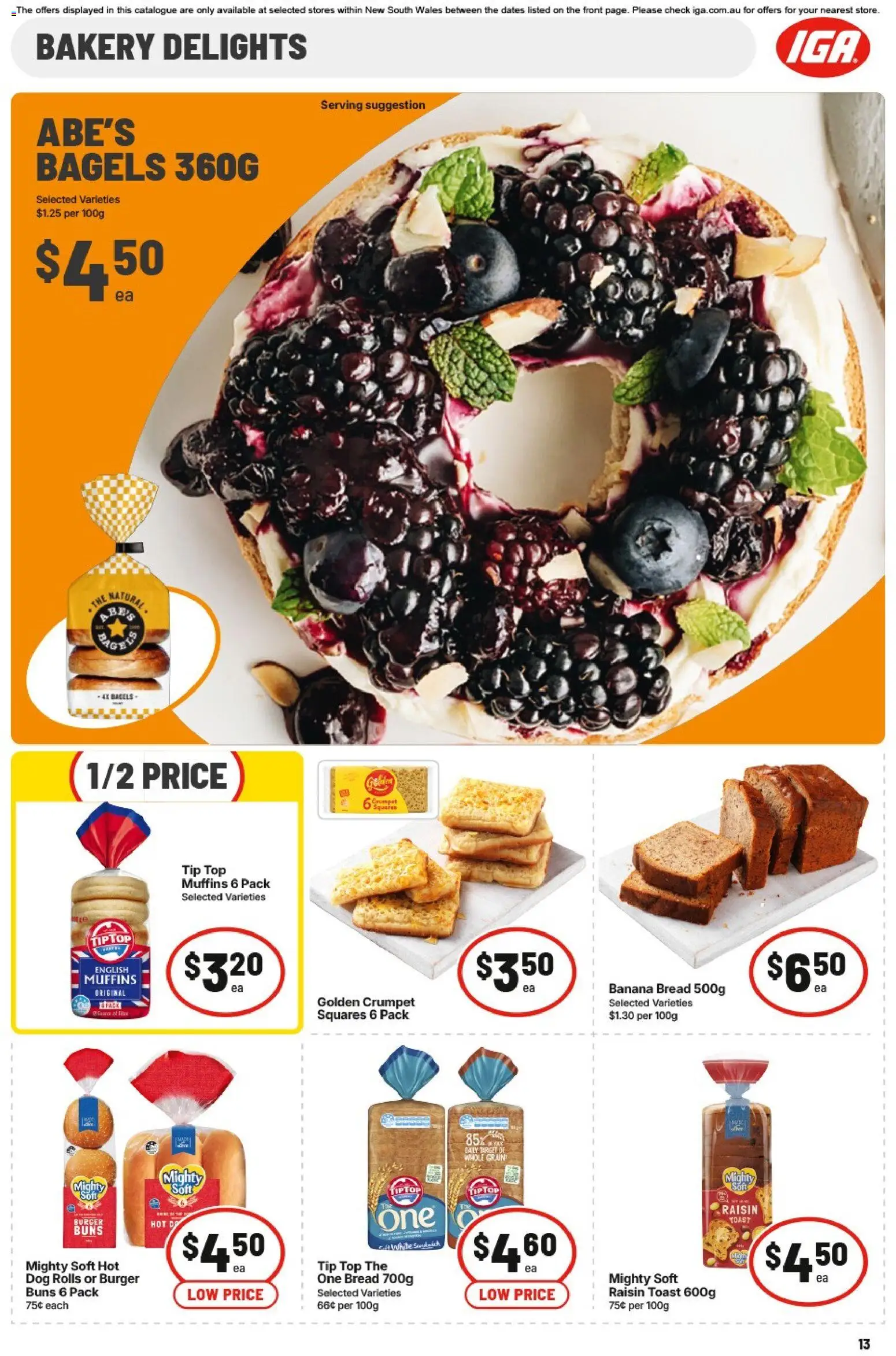 IGA catalogue - valid from 19/08/2026 | Page: 13 | Products: Bagels, Bread, Toast, Bakery
