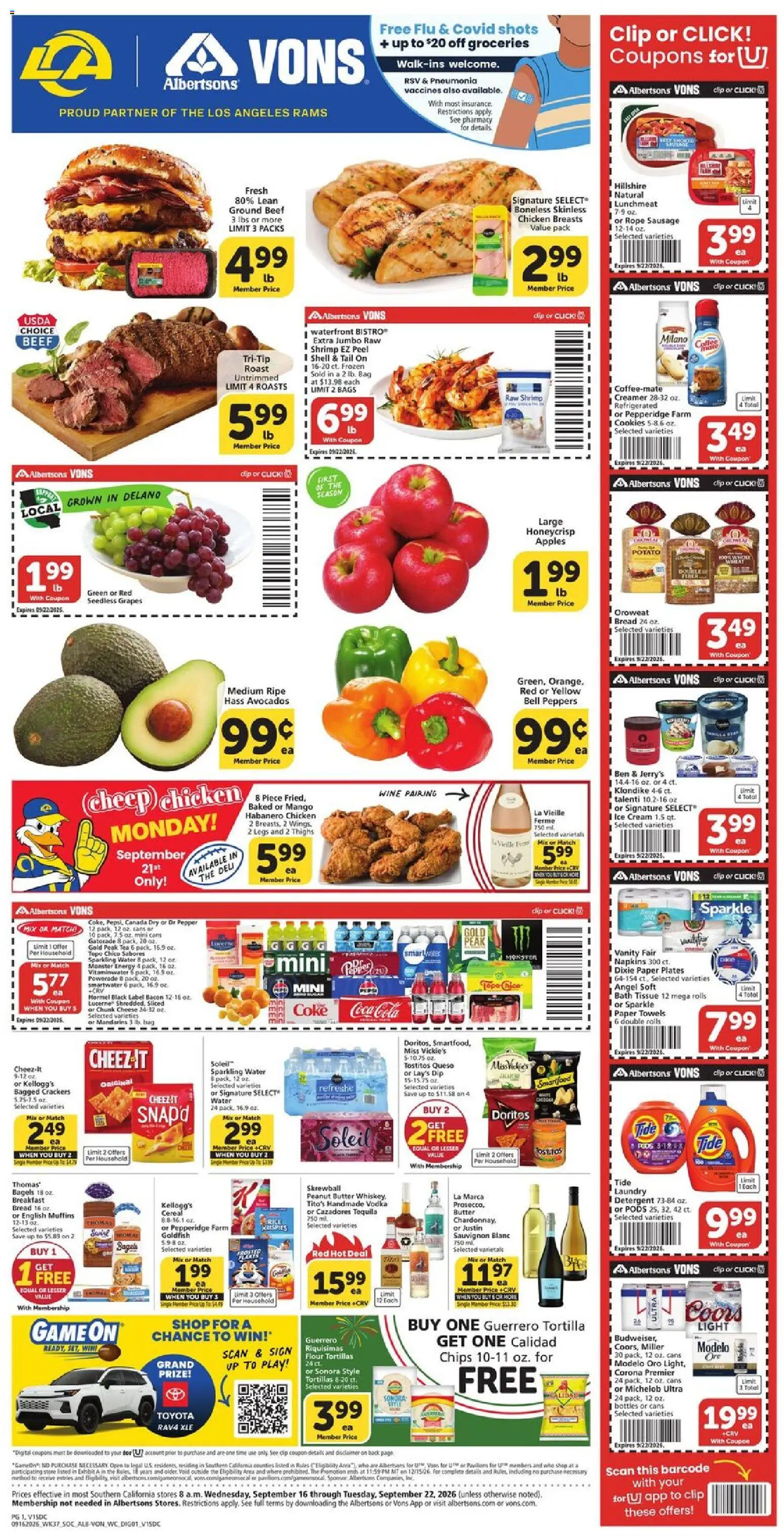 Vons Weekly Ad - valid from 09/16/2026 | Page: 1 | Products: Bath, Cream, Cereal, Paper towels