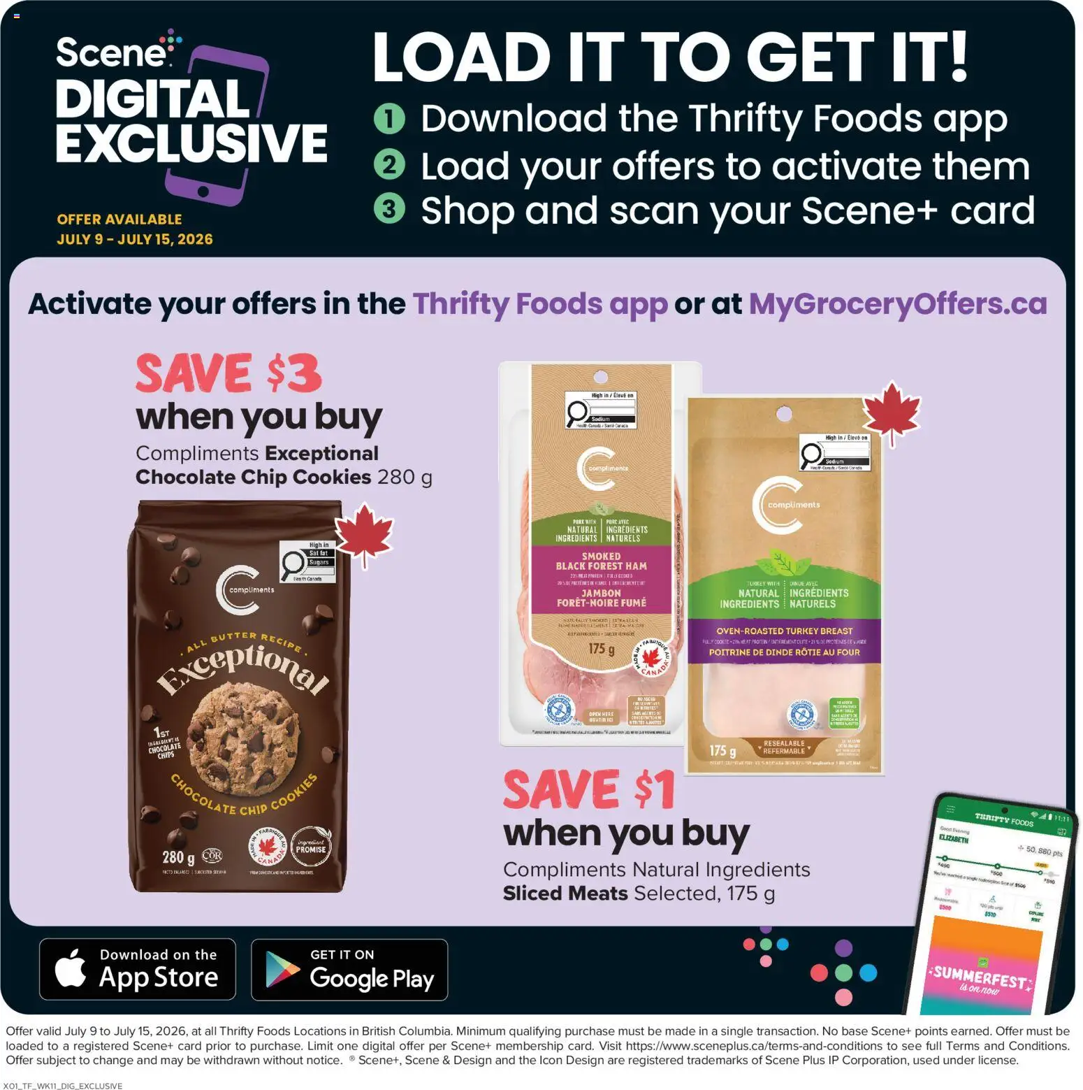 Thrifty Foods flyer valid from Jul 9, 2026 | Page: 15 | Products: Cookies, Butter, Chocolate, Ham