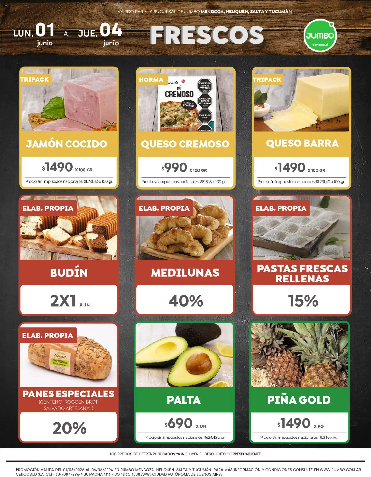 Jumbo - Ofertas | Interior │ válido desde el 01.06.2026 | Página: 1 | Productos: Jamón cocido, Budín, Queso, Piña