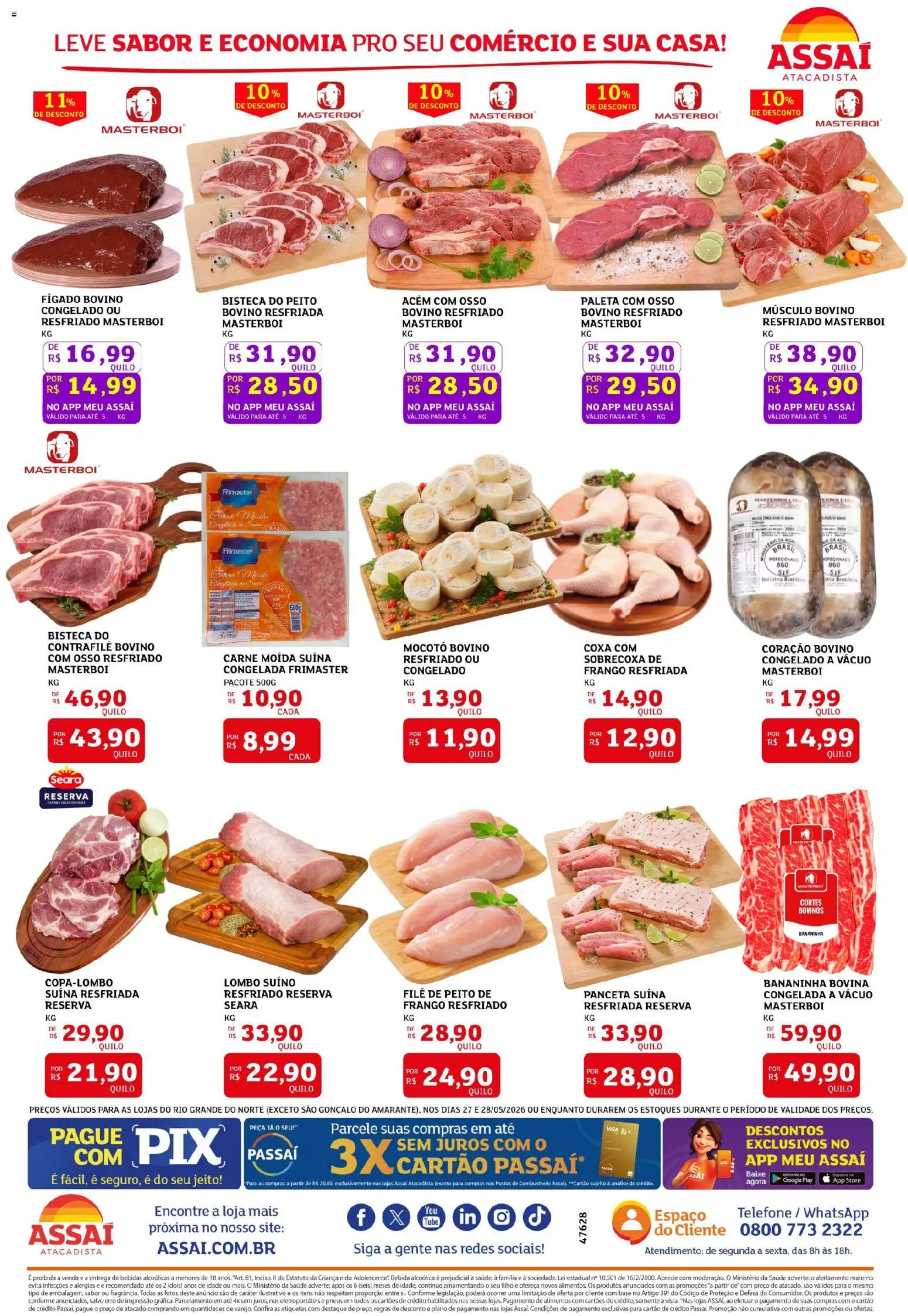 Assaí Atacadista Folheto - válido de 27.05.2026 | Página: 2 | Produtos: Acém, Base, Telefone, Carne moída