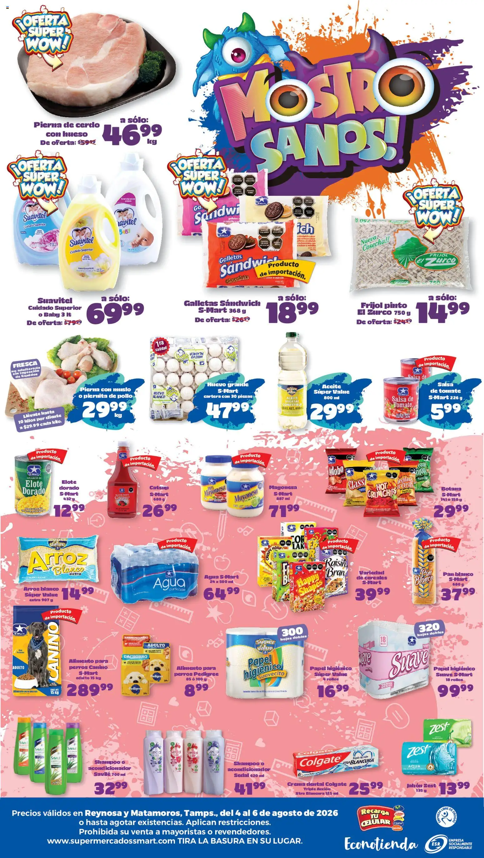 Nuevas ofertas de S-Mart válidas en toda la República Mexicana desde el 04/08/2026. ¡Encuentra las mejores ofertas en S-Mart folleto Reynosa! | Página: 2 | Productos: Pollo, Aceite, Cereales, Papel higiénico