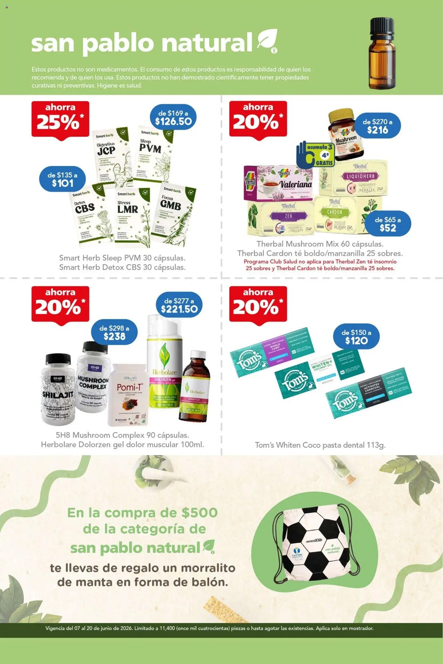Nuevas ofertas de Farmacia San Pablo válidas en toda la República Mexicana desde el 07.06.2026. ¡Encuentra las mejores ofertas en Farmacia San Pablo catálogo! | Página: 6 | Productos: Pasta dental, Hongos, Pasta, Té