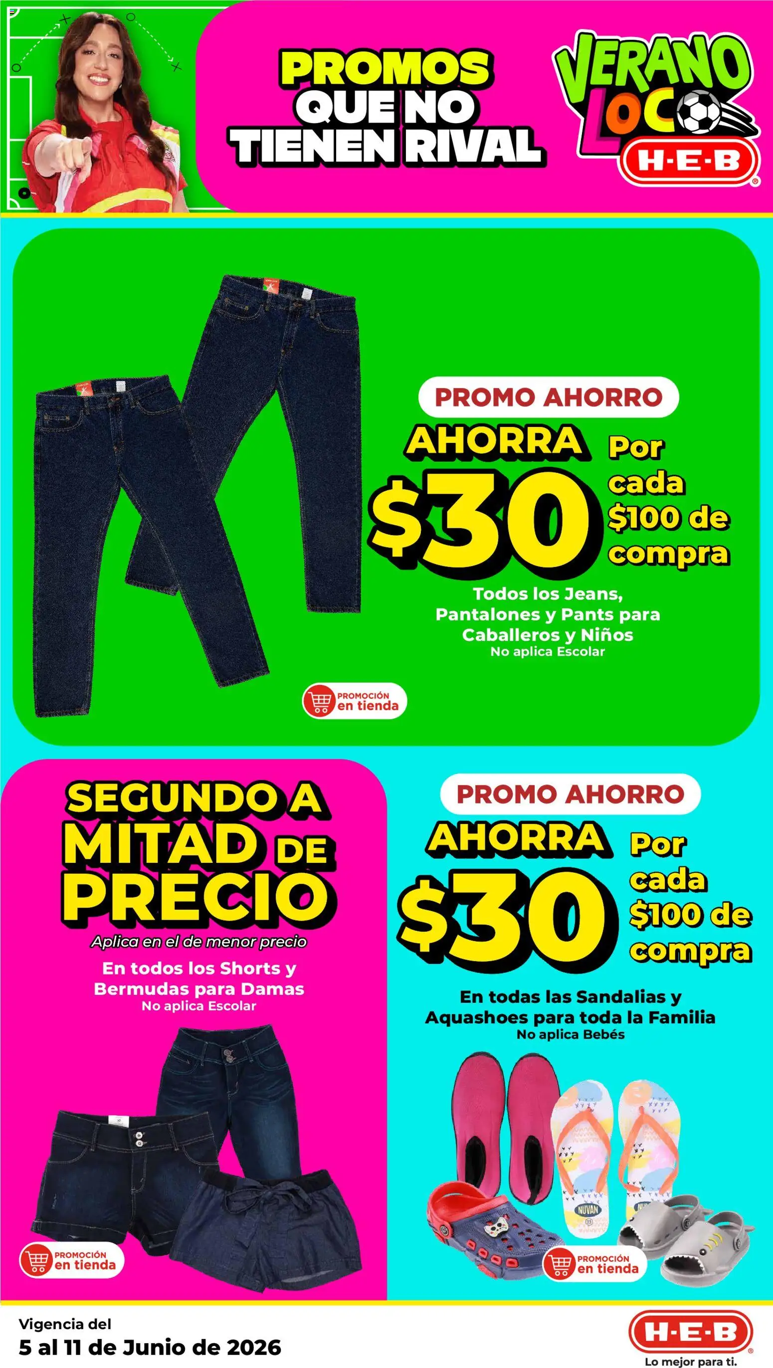Nuevas ofertas de H-E-B válidas en toda la República Mexicana desde el 05.06.2026. ¡Encuentra las mejores ofertas en H-E-B folleto! | Página: 13 | Productos: Pantalones, Bermudas, Sandalias, Pants