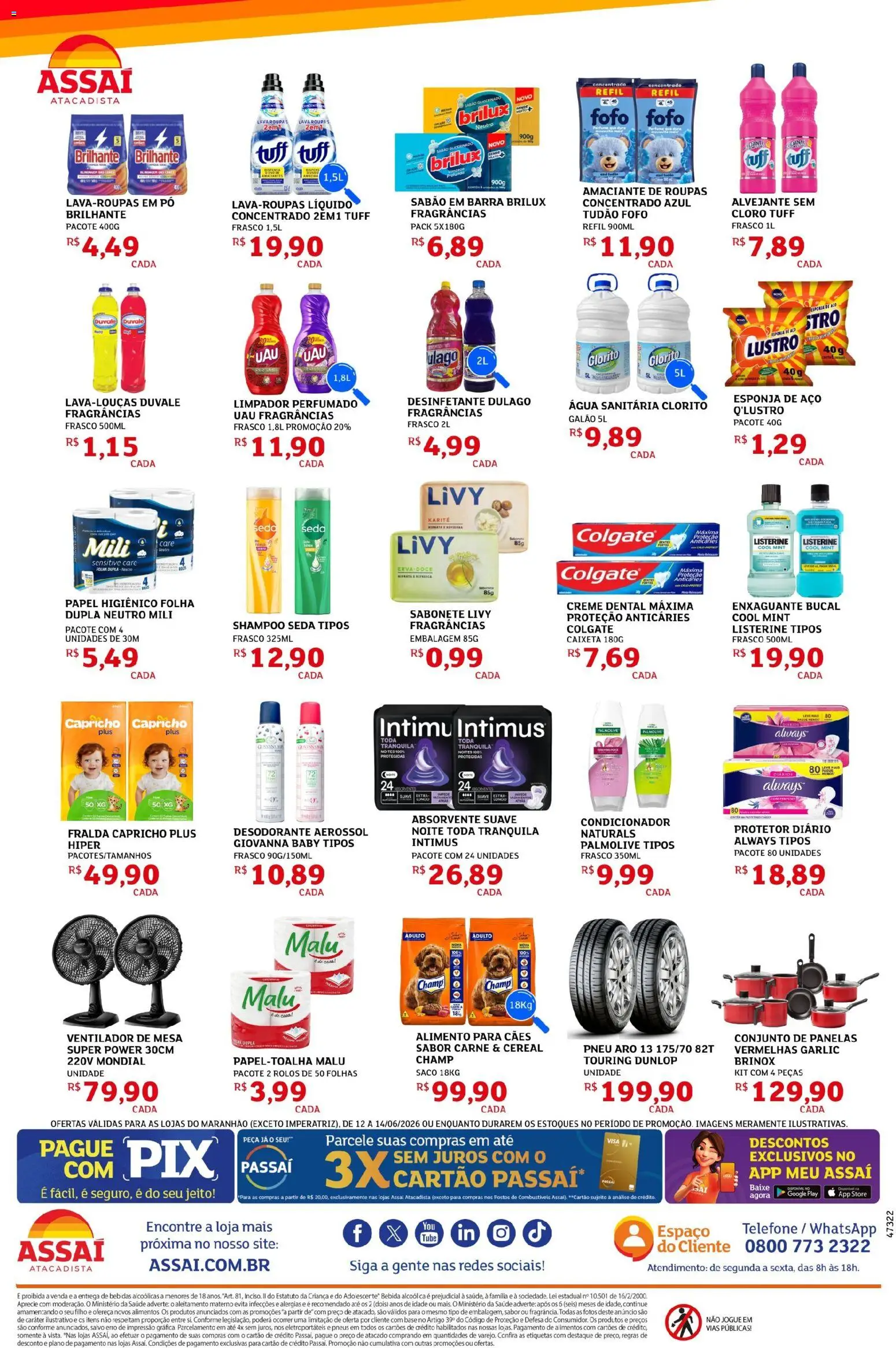 Assaí Atacadista Folheto - válido de 12.06.2026 | Página: 4 | Produtos: Shampoo, Pneu, Sabão, Esponja de aço