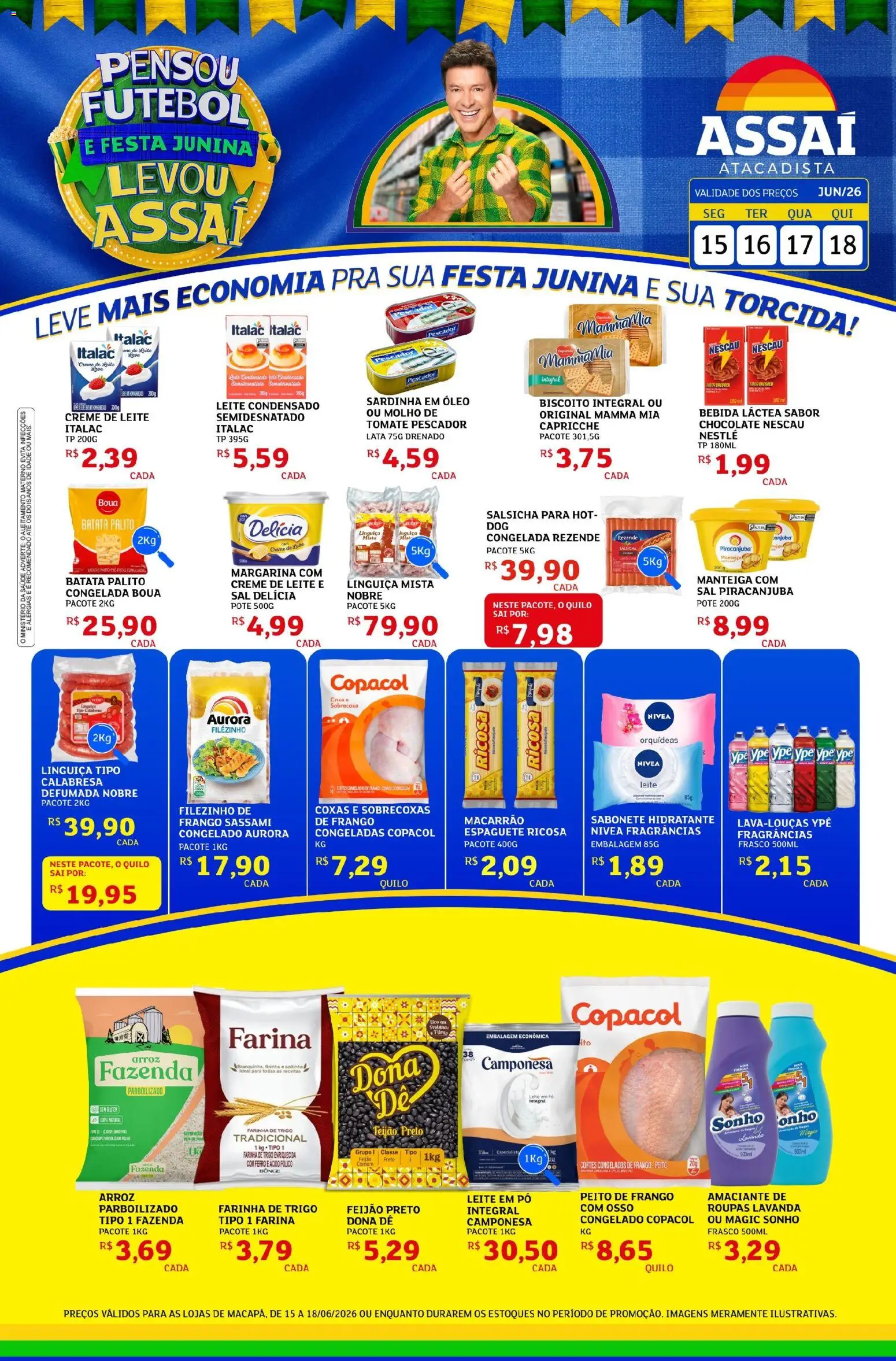 Assaí Atacadista Folheto - válido de 15.06.2026 | Página: 1 | Produtos: Linguiça, Macarrão, Creme, Batata