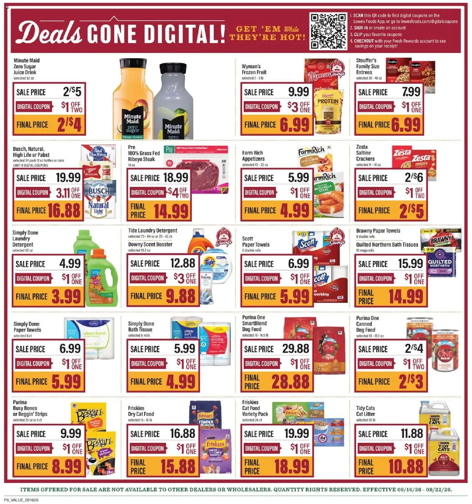 Lowes Foods Weekly Ad - valid from 09/16/2026 | Page: 14 | Products: Detergent, Tissues, Paper towels, Mozzarella