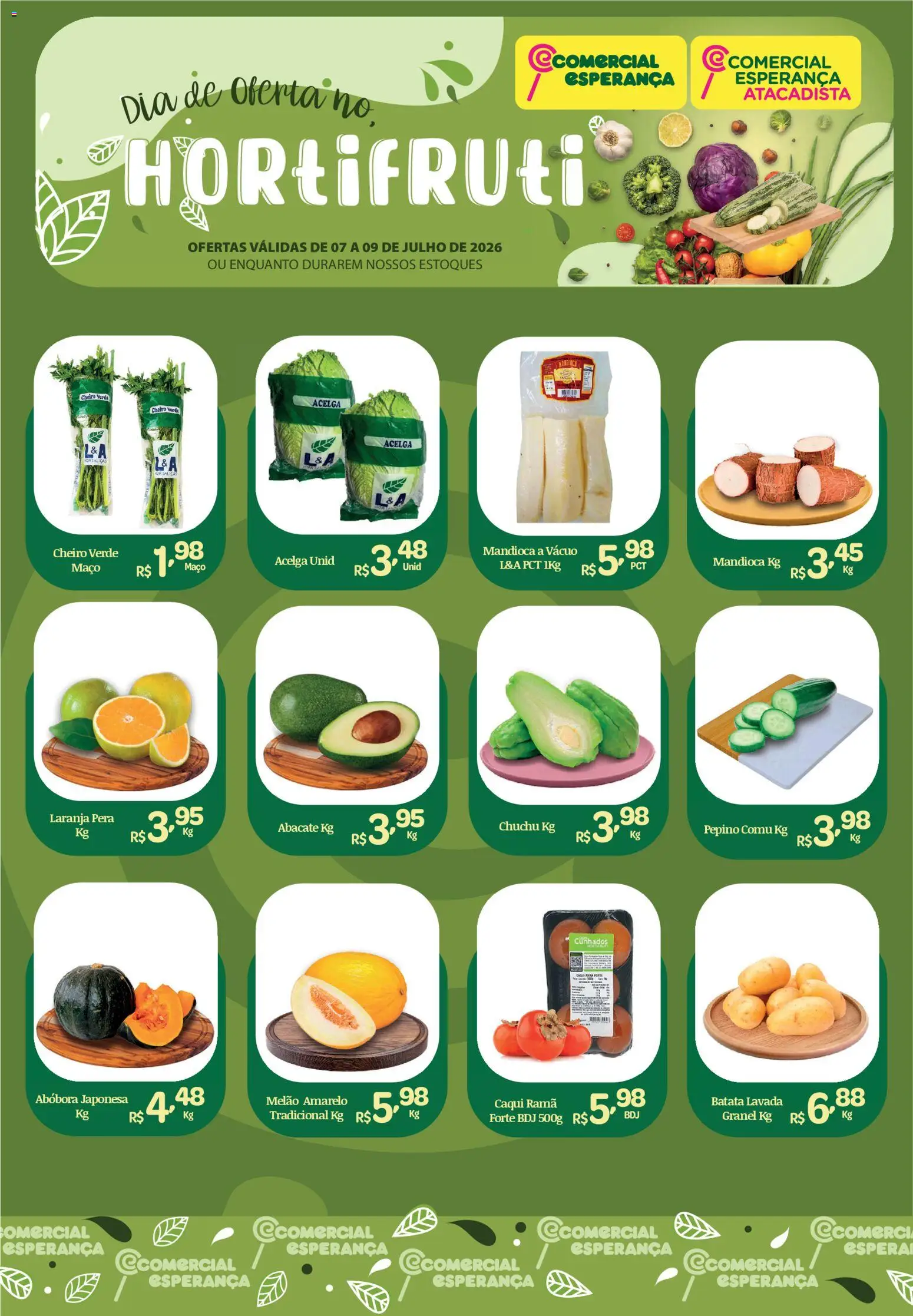 Comercial Esperança Folheto - válido de 07/07/2026 | Página: 1 | Produtos: Pera, Chuchu, Mandioca, Batata
