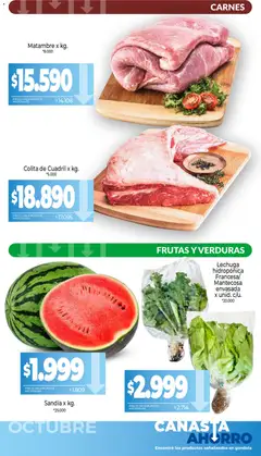 Vista previa La Anonima - Canasta Ahorro válido desde el 01/10/2026 | Página: 2 | Productos: Cuadril, Lechuga, Verduras, Canasta