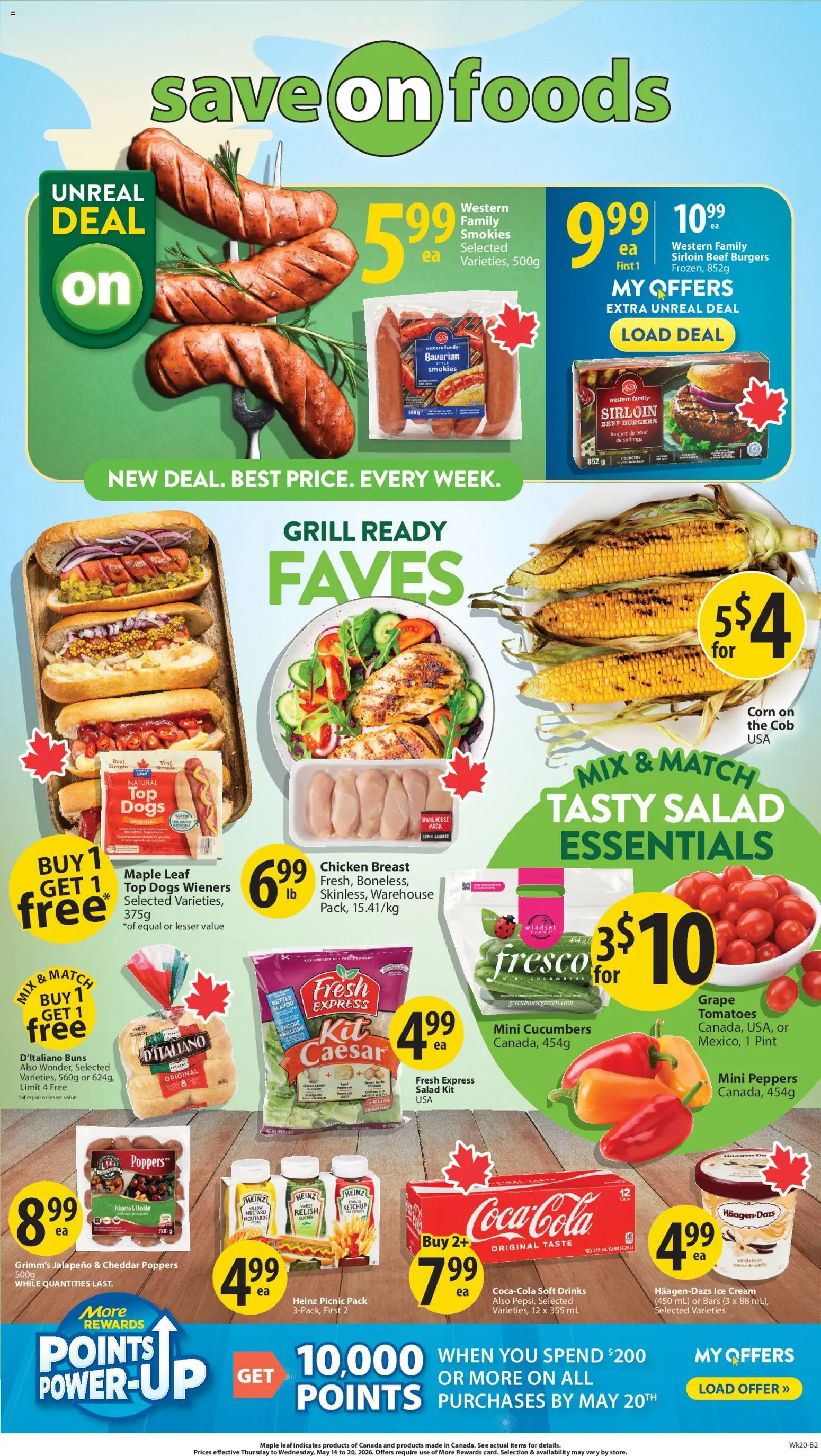 Save on foods flyer valid from 14.05.2026 | Page: 1 | Products: Ketchup, Ice cream, Salad, Grill