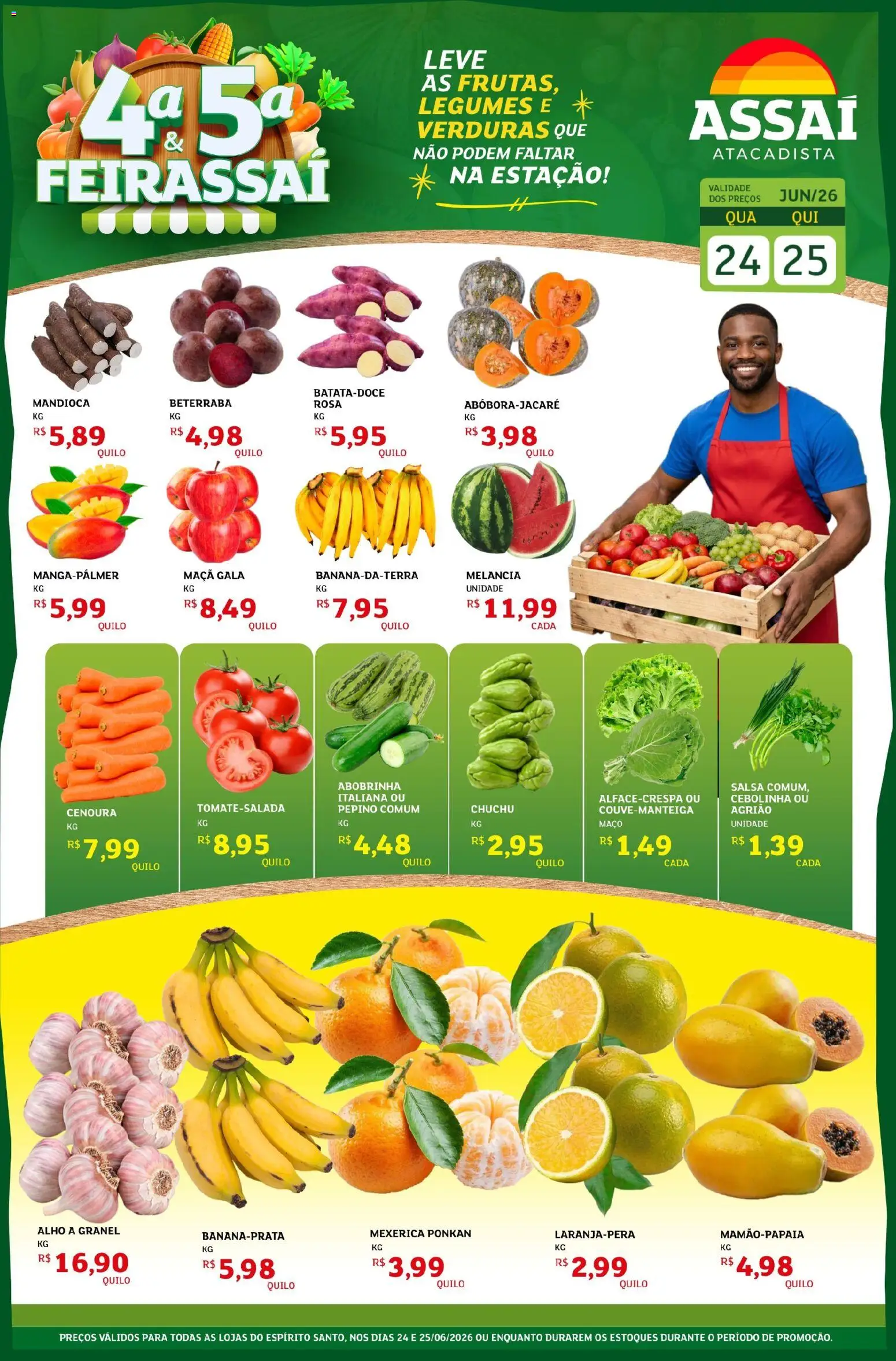 Assaí Atacadista Folheto - válido de 24/06/2026 | Página: 1 | Produtos: Mexerica, Abobrinha, Alho, Cenoura