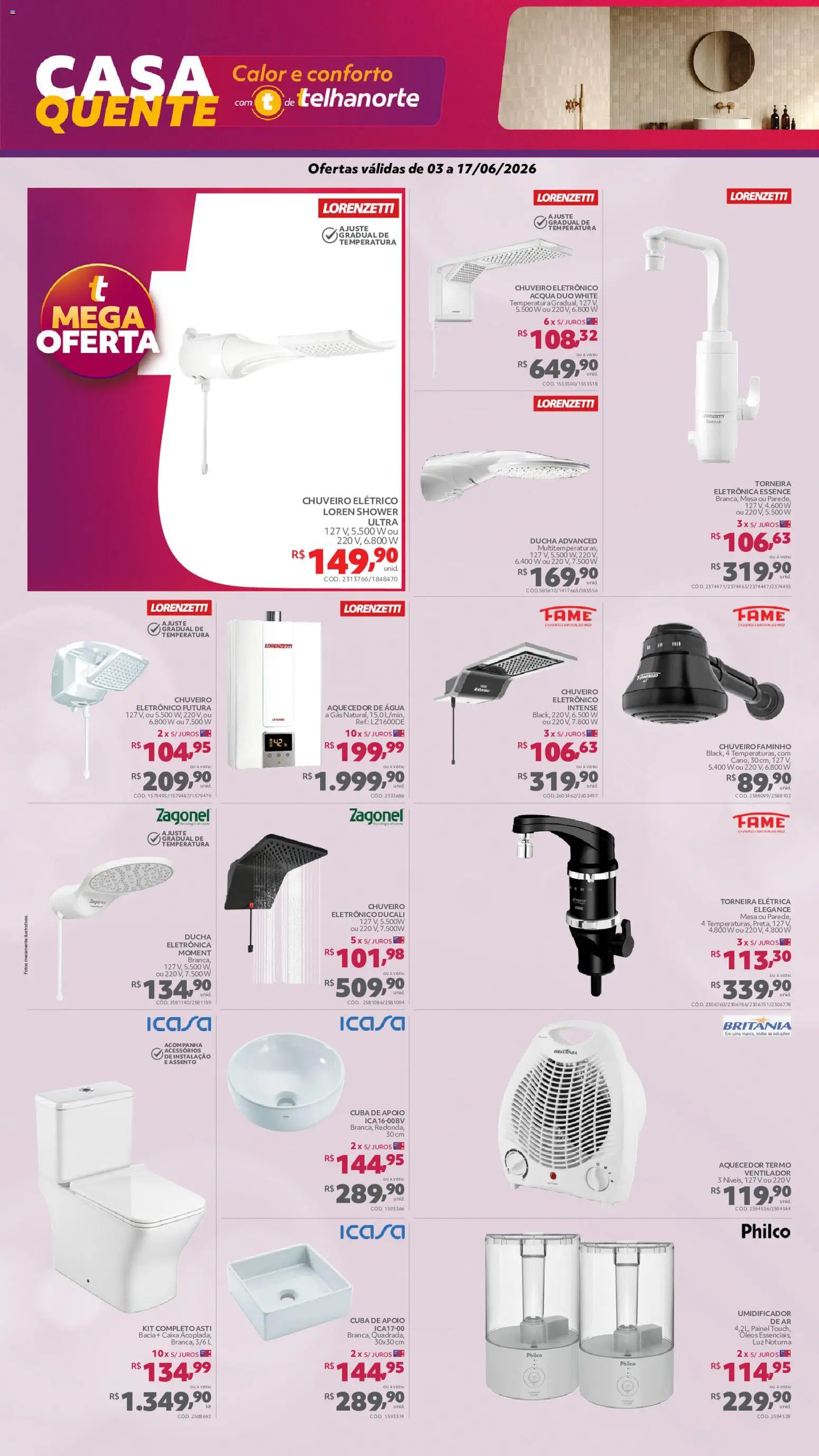 Telhanorte Folheto - válido de 03.06.2026 | Página: 10 | Produtos: Chuveiro, Torneira, Aquecedor, Umidificador
