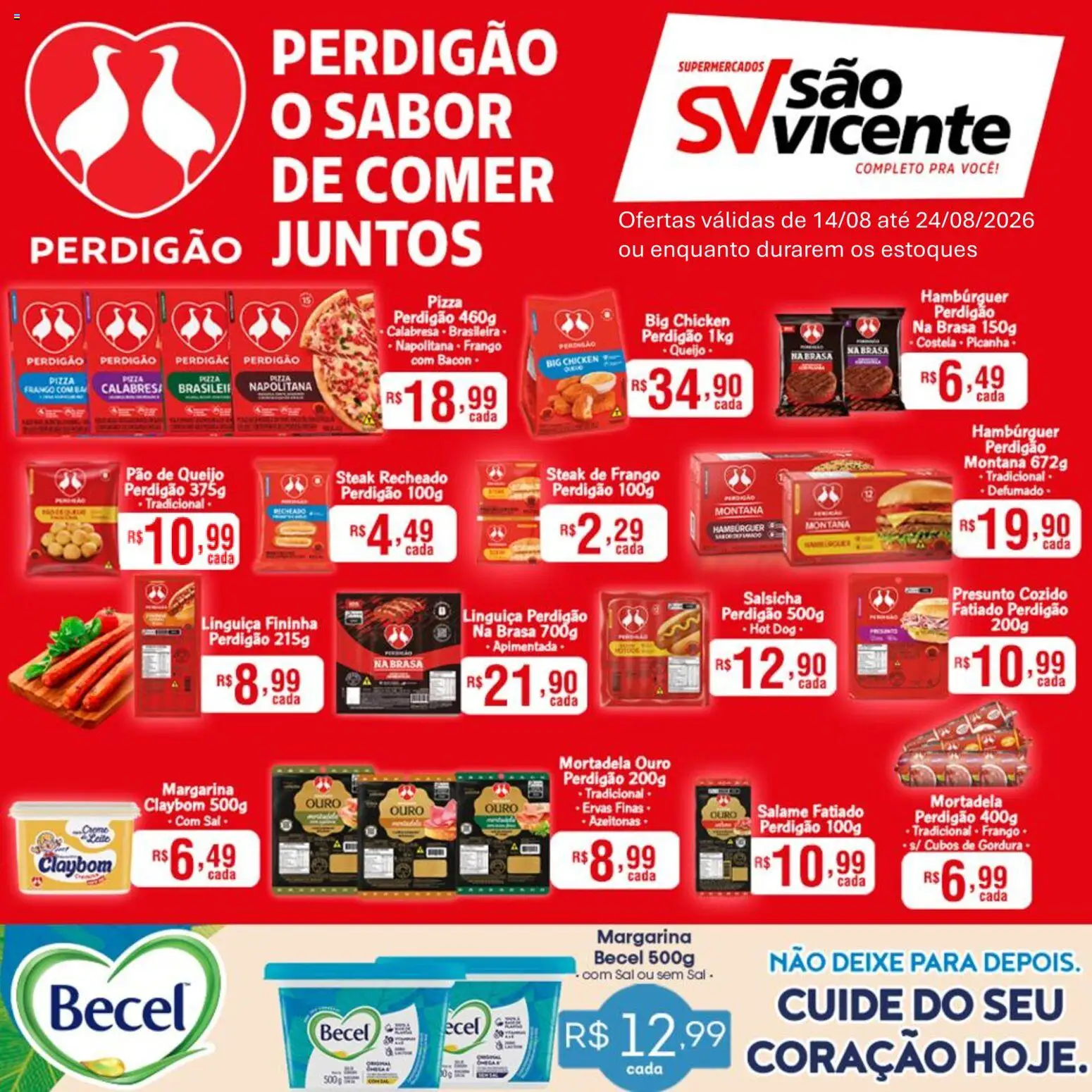 Supermercados São Vicente Folheto - válido de 14/08/2026 | Página: 1 | Produtos: Azeitonas, Mortadela, Sal, Margarina