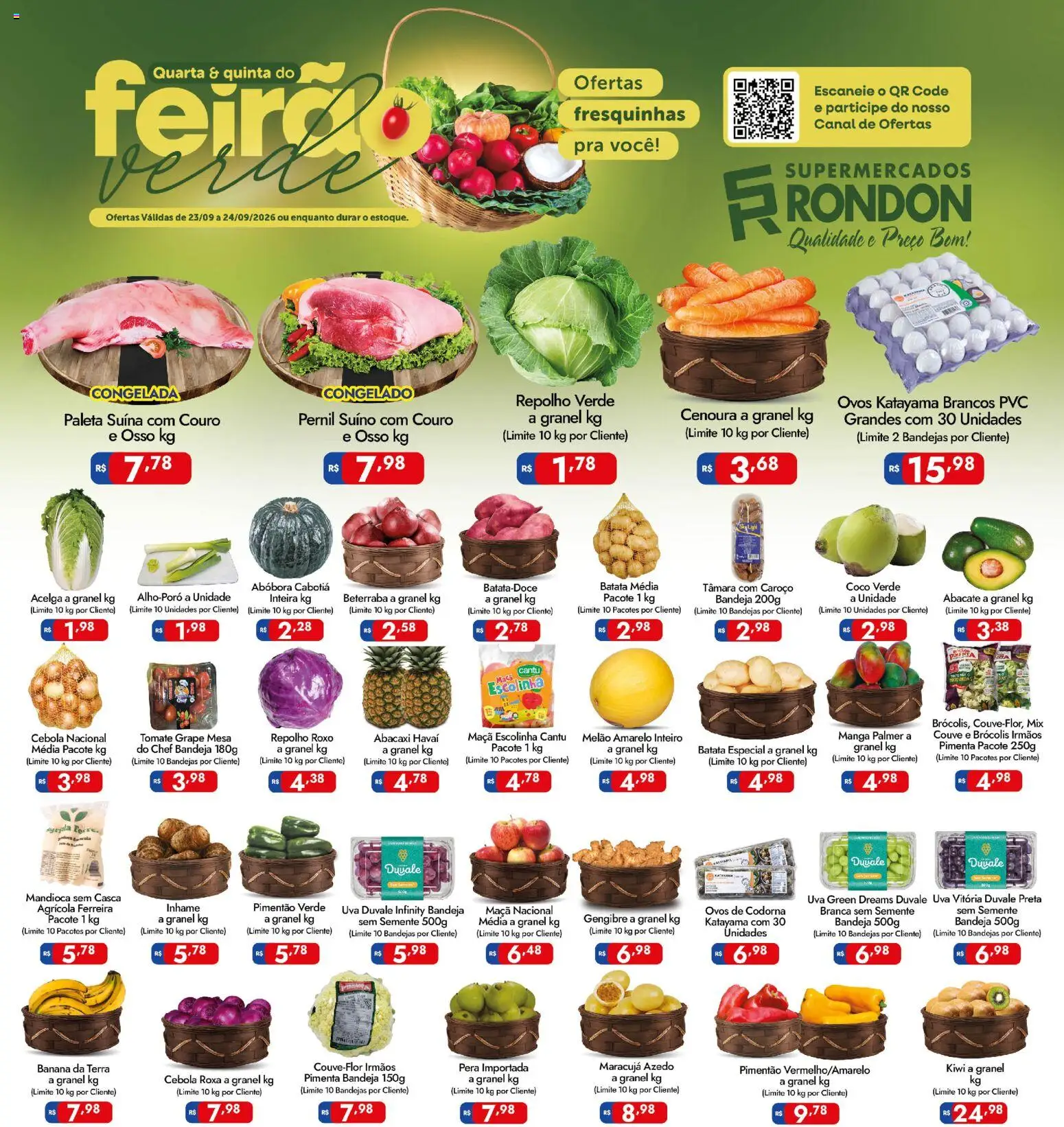 Supermercados Rondon Folheto - válido de 23/09/2026 | Página: 1 | Produtos: Maracujá, Pimenta, Pernil suíno, Manga