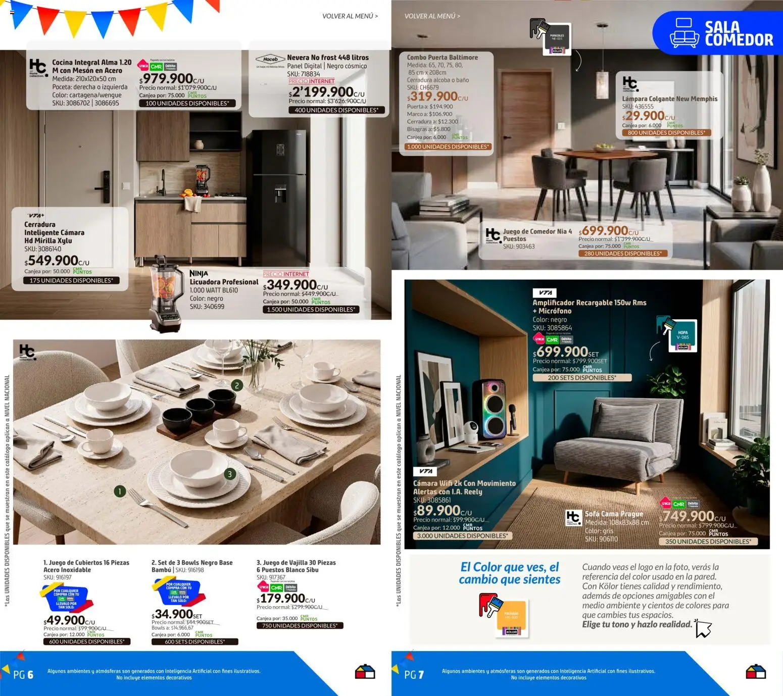 Homecenter revista - valida desde el 28/07/2026 | Página: 4 | Productos: Micrófono, Licuadora, Cama, Baño